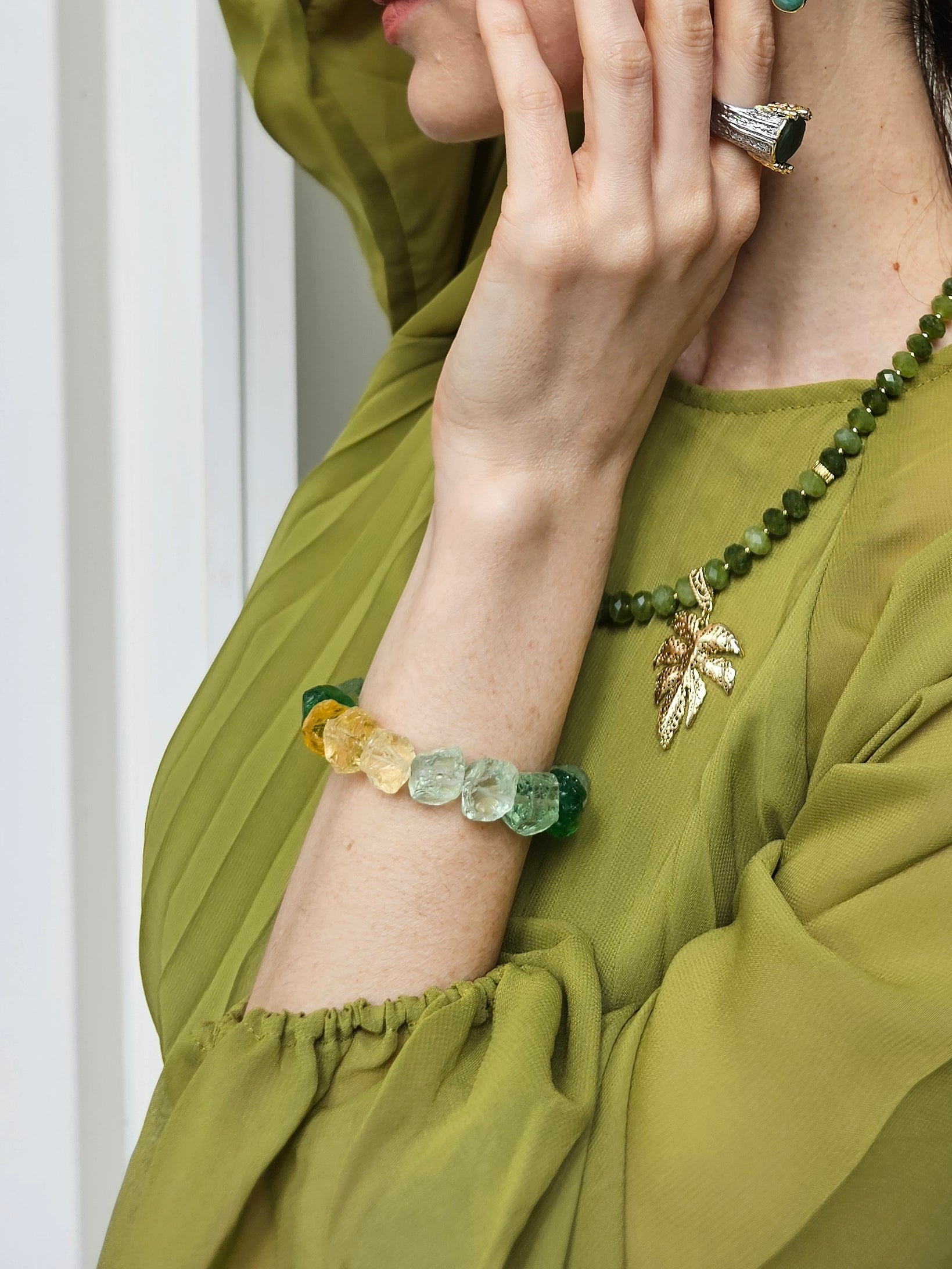 Elegant Green Jade with Leaves Pendant Statement Necklace PN066 | Handcrafted Jewelry for Women | Perfect for Weddings, Parties & Special Occasions
