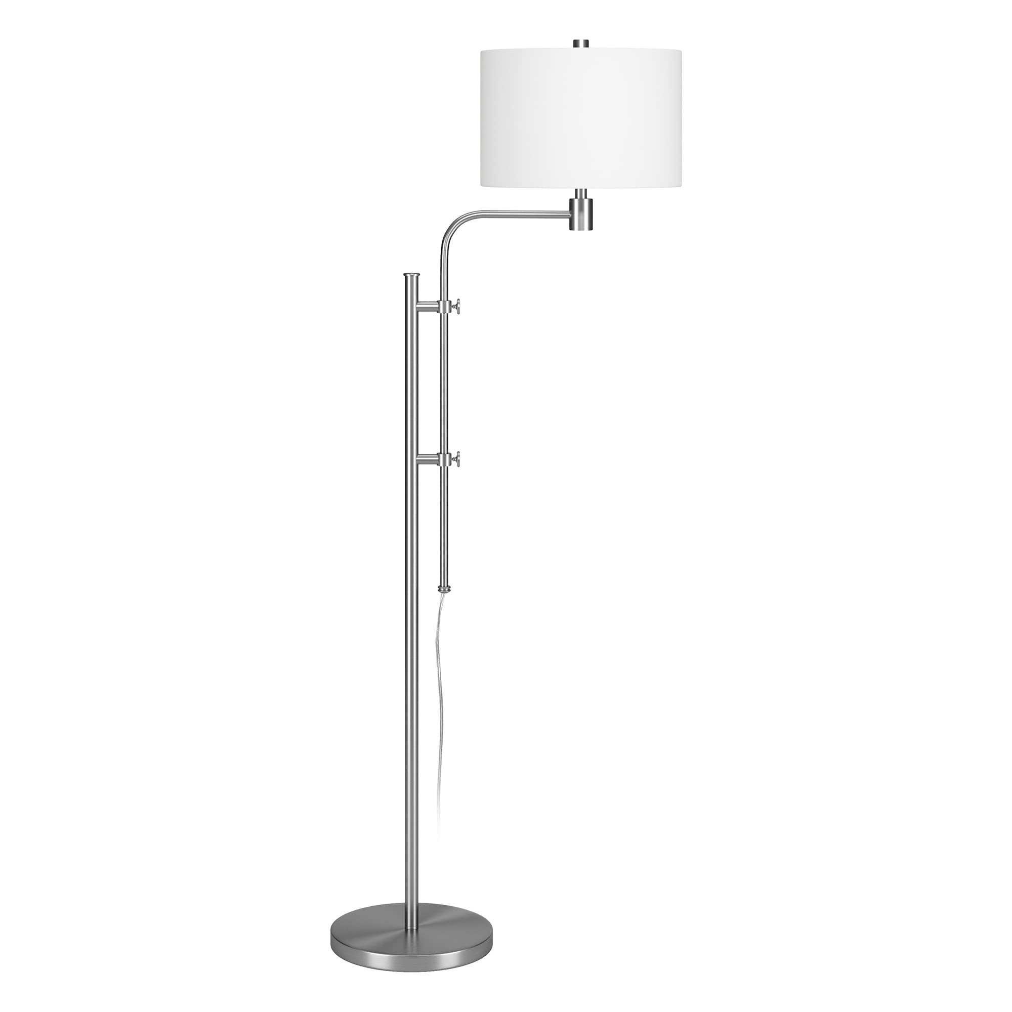 Henn&Hart Adjustable Floor Lamp with Fabric Shade - Brushed Nickel Finish for Living Room, Bedroom, Office | Modern Lighting for Reading, Working & Relaxing