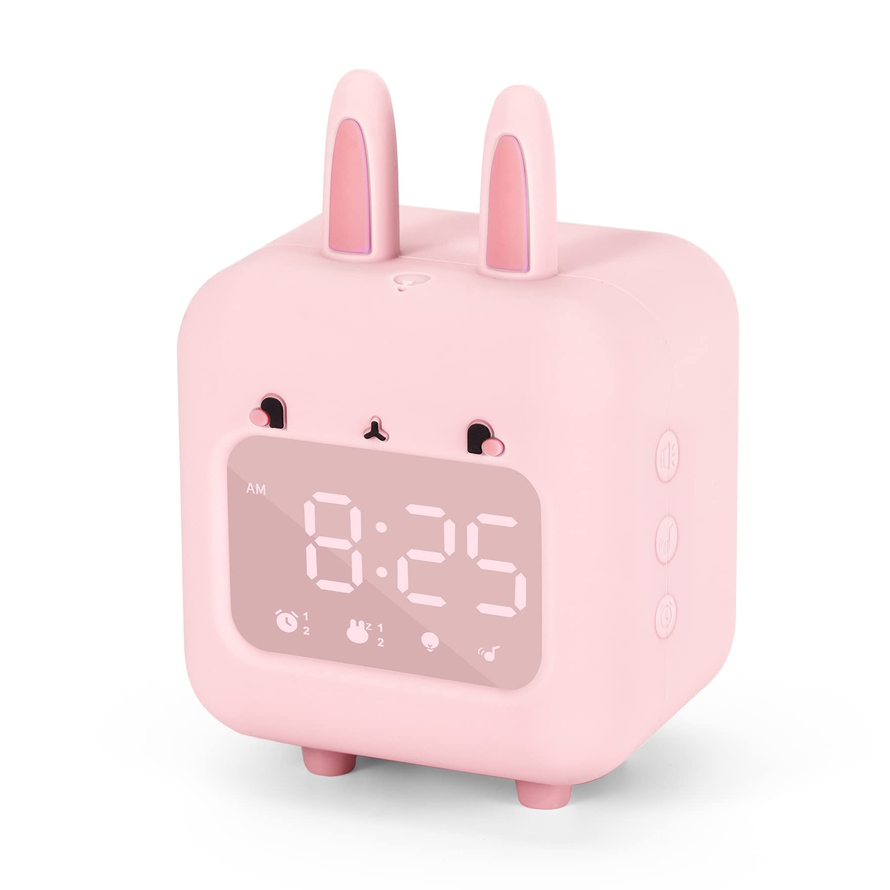 Kids Alarm Clock with Night Light & White Noise - Cute Bunny Digital Alarm Clock for Girls Bedroom, USB Powered Children's Wake-Up Clock (Pink) | Perfect for Bedtime Routine, Sleep Training & Nursery Decor