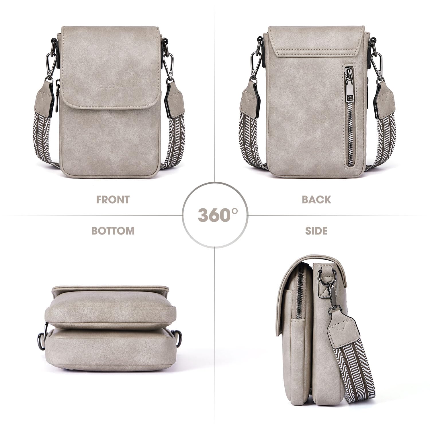 POIUGOYA Women's Small Leather Crossbody Bag - Trendy Triple Compartment Phone Purse with Card Slots & RFID Protection | Perfect for Travel, Shopping, and Everyday Use