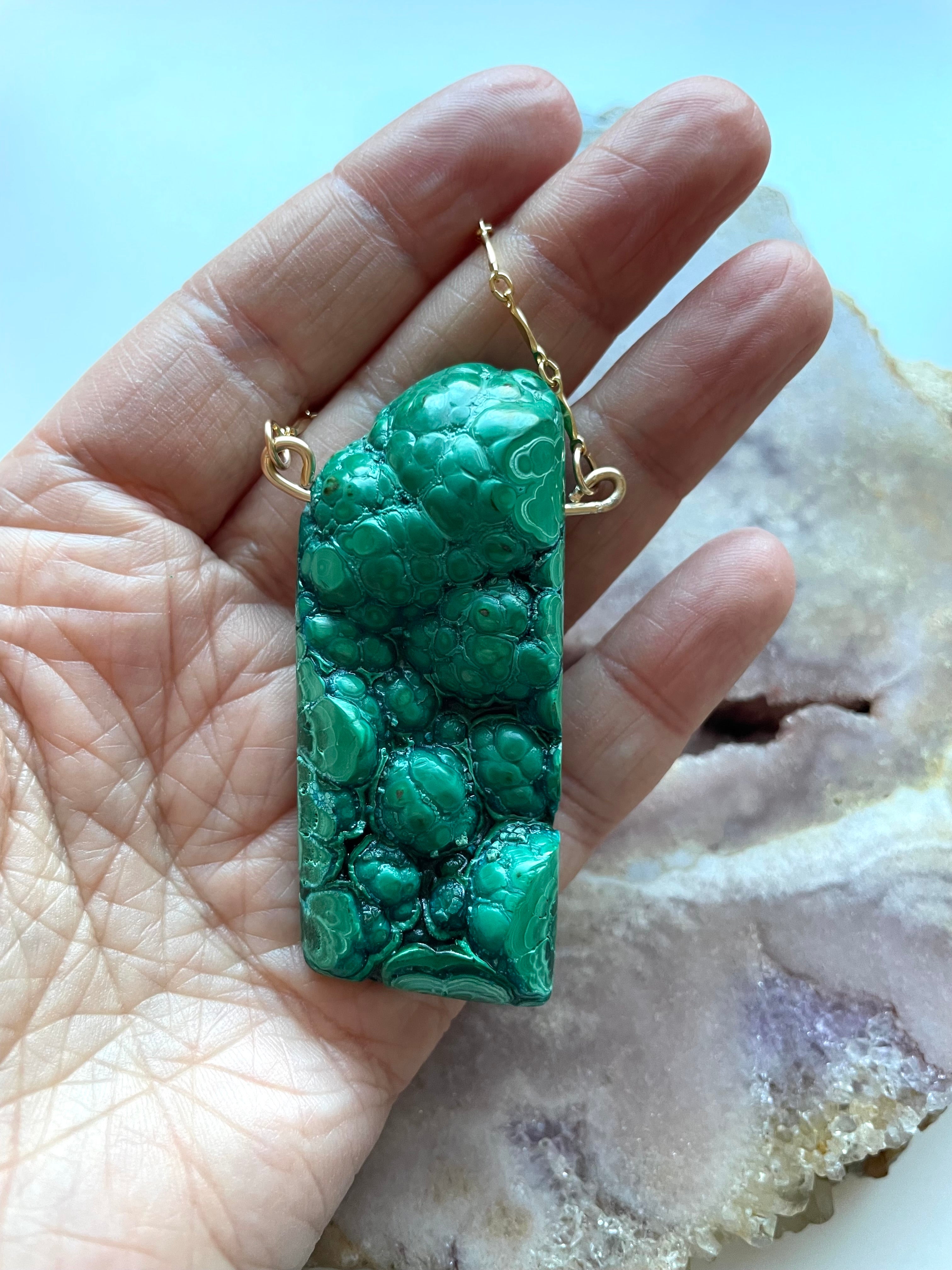 Stunning Large Malachite Statement Necklace in 14K Gold - Elegant Jewelry for Women, Perfect for Parties, Weddings & Special Occasions