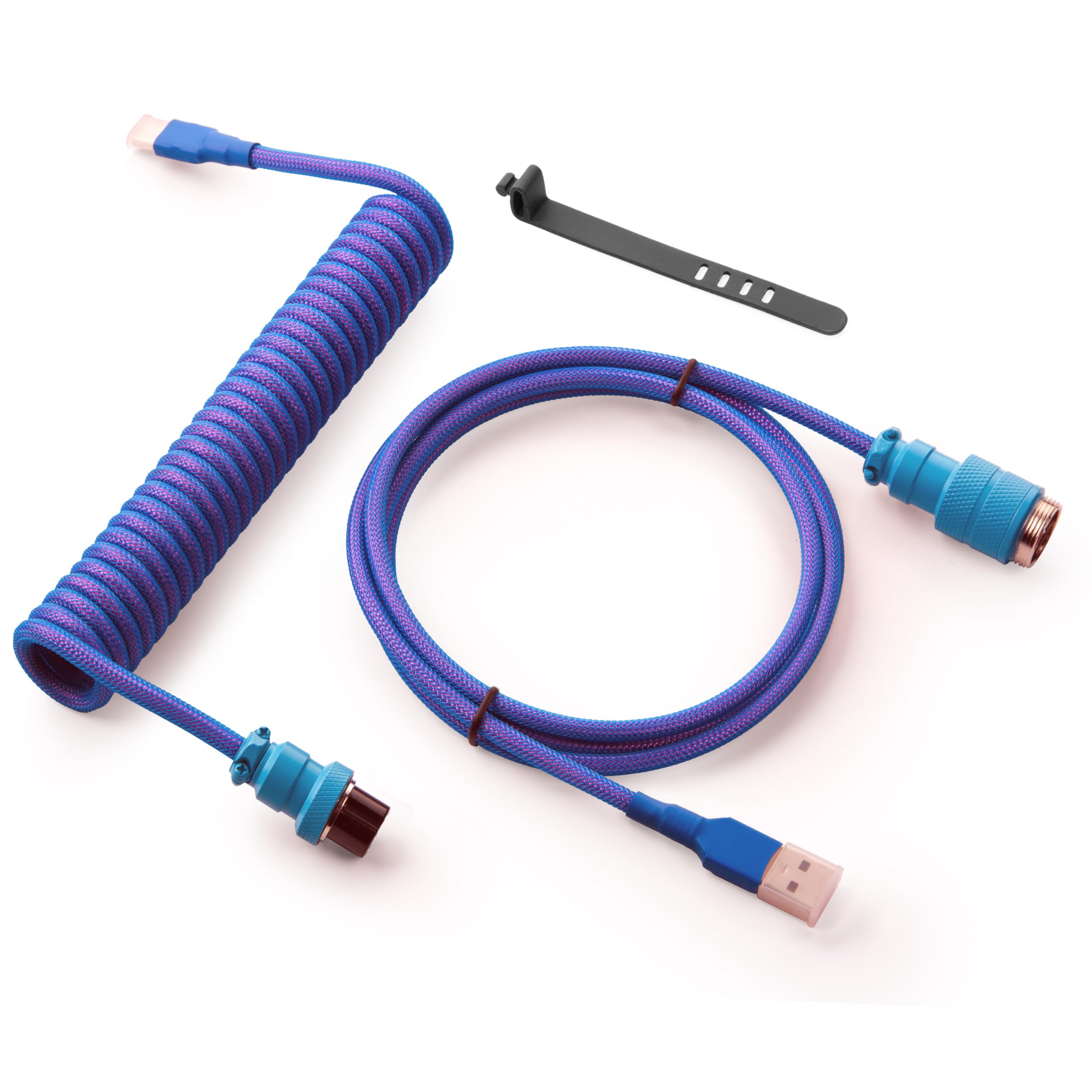 Premium Custom Coiled USB C Cable for Mechanical Gaming Keyboards | Double-Sleeved Design with Detachable Metal Aviator Connector | 1.5M USB-C to USB-A Cable in Nebula Color | Perfect for Esports, Streaming & Office Workstations