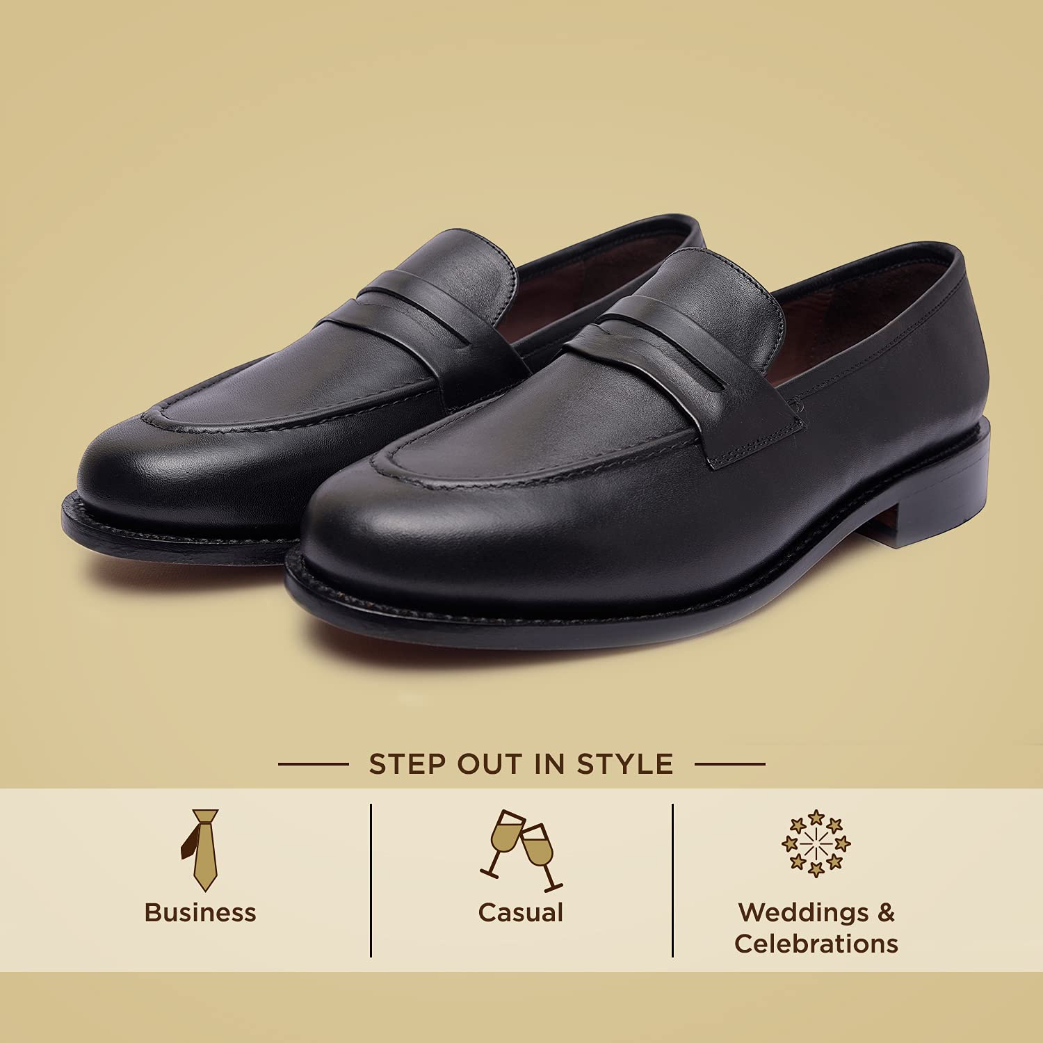 James Genuine Leather Men's Penny Loafers - Goodyear Welted Dress Shoes for Men | Handcrafted Luxury Slip-On Loafers with Leather Sole | Comfortable Business Casual & Formal Shoes for Office, Wedding & Daily Wear