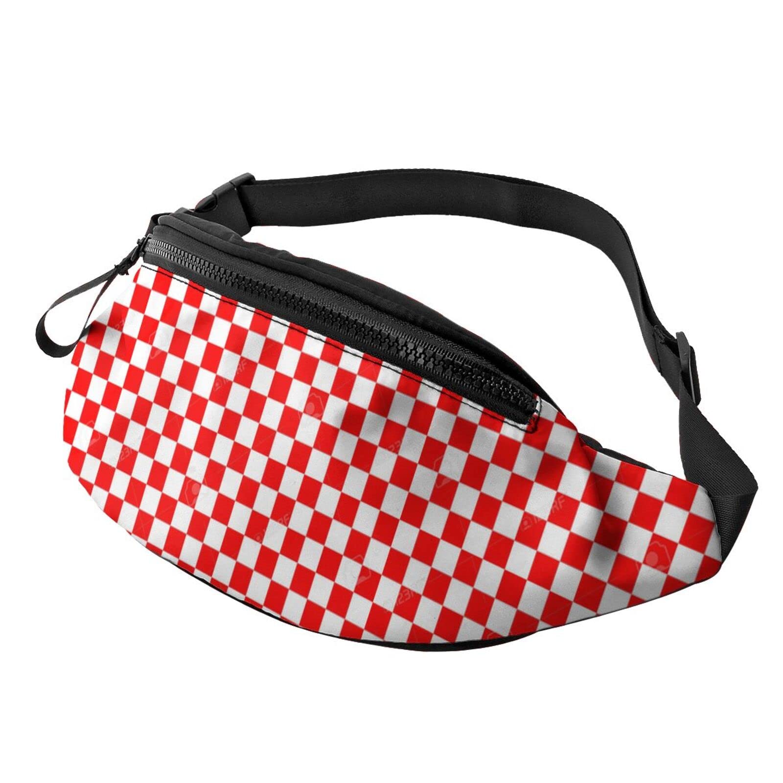 Unisex Fanny Pack Waist Bag - Adjustable Belt Red Checkerboard Hip Bum Bag for Men & Women | Perfect for Travel, Running, Hiking, Cycling & Outdoor Activities