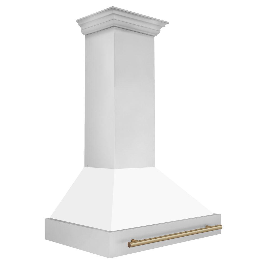 ZLINE Autograph Edition 36 Inch Stainless Steel Range Hood with White Matte Shell & Handle (8654STZ WM36) - Premium Kitchen Ventilation for Modern Homes & Professional Chefs