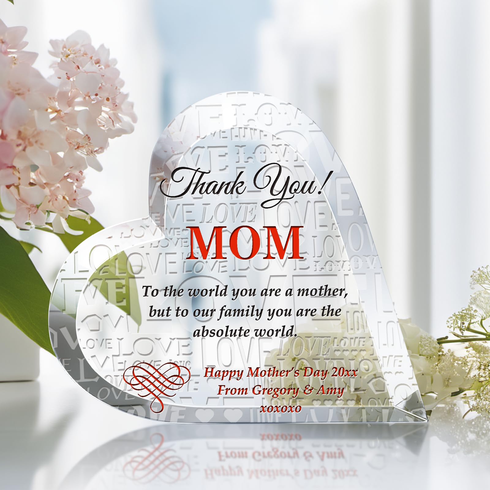 2024 Personalized Crystal Mother's Day Gift - Custom Engraved Thank You Plaque for Mom from Son, Daughter, or Family (7.5 Inch) - Perfect for Birthday, Anniversary, Christmas & Special Occasions