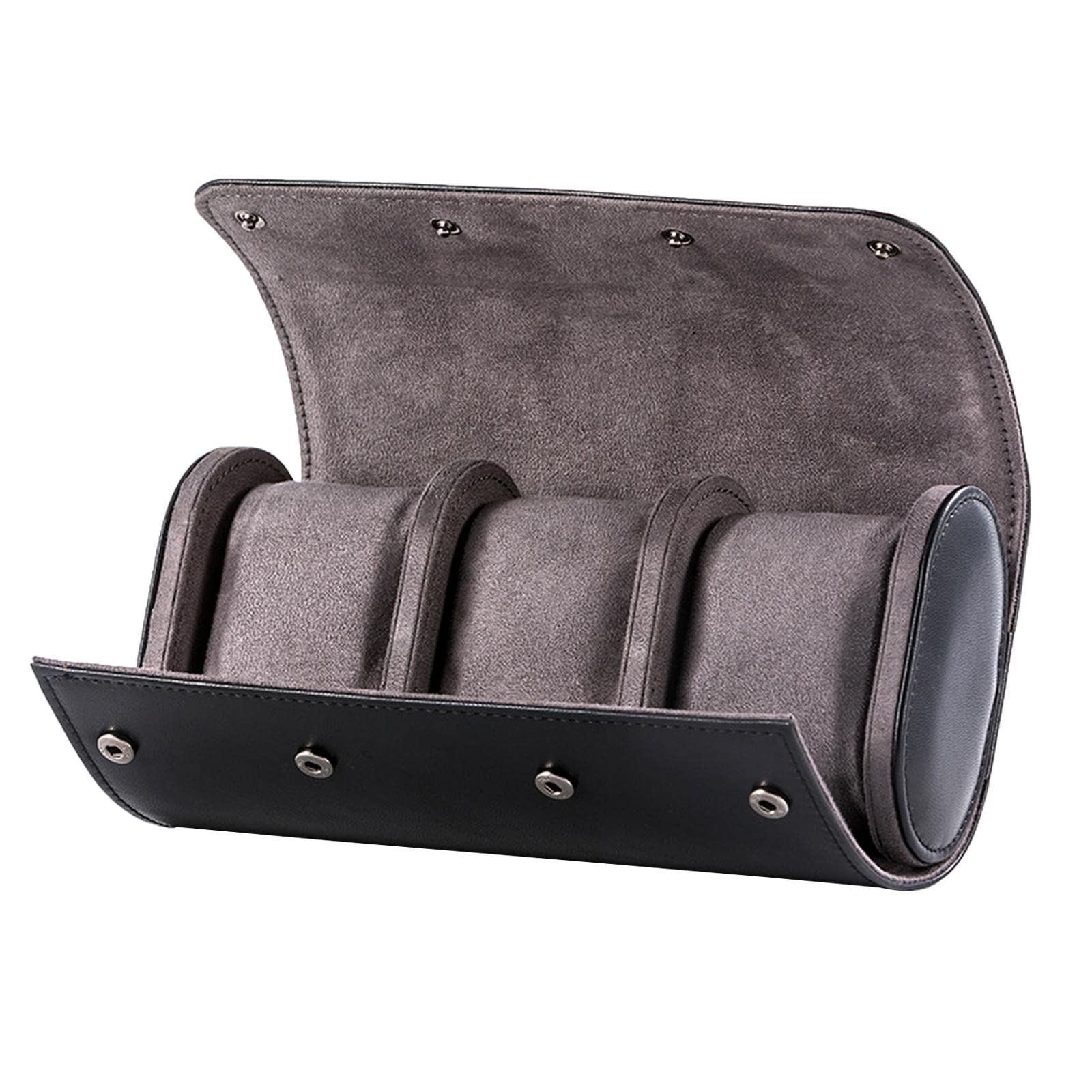 Premium PU Leather Watch & Jewelry Travel Case - Luxury Cylinder Storage Organizer Holder for Bracelets, Rings & Watches (Black, 7.87x3.94x2.76 Inch) - Perfect for Travel, Gifts & Home Organization