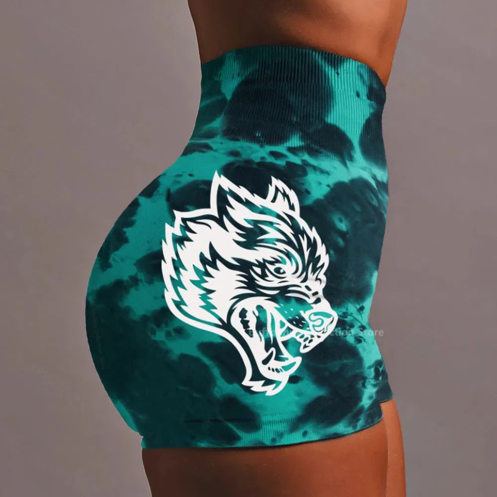 She Darc Wolf Tie Dye Scrunch Shorts for Women - Seamless Yoga Shorts, Breathable Workout Shorts with High Waist for Running, Gym & Summer Activities