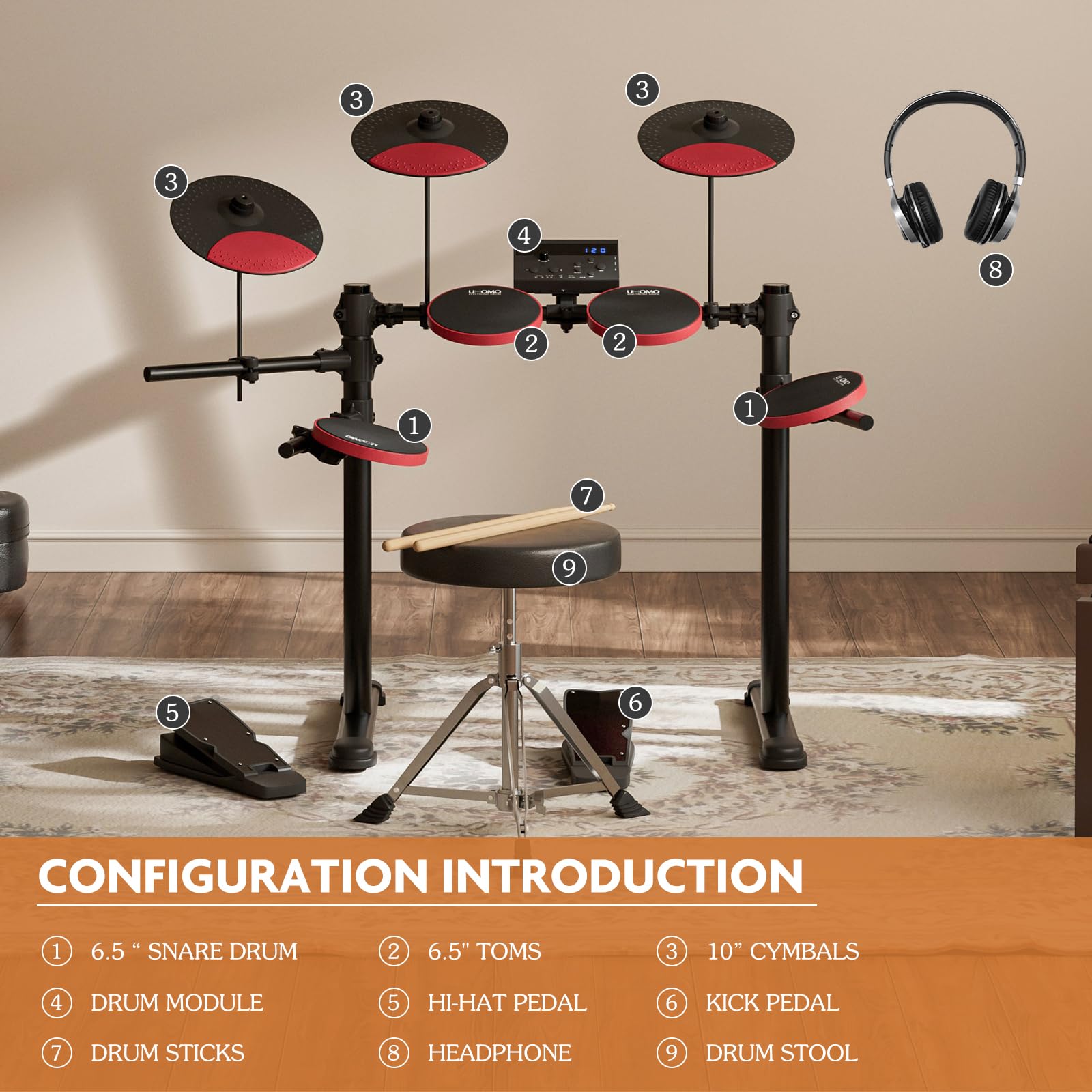 UMOMO Electric Drum Kit with 10