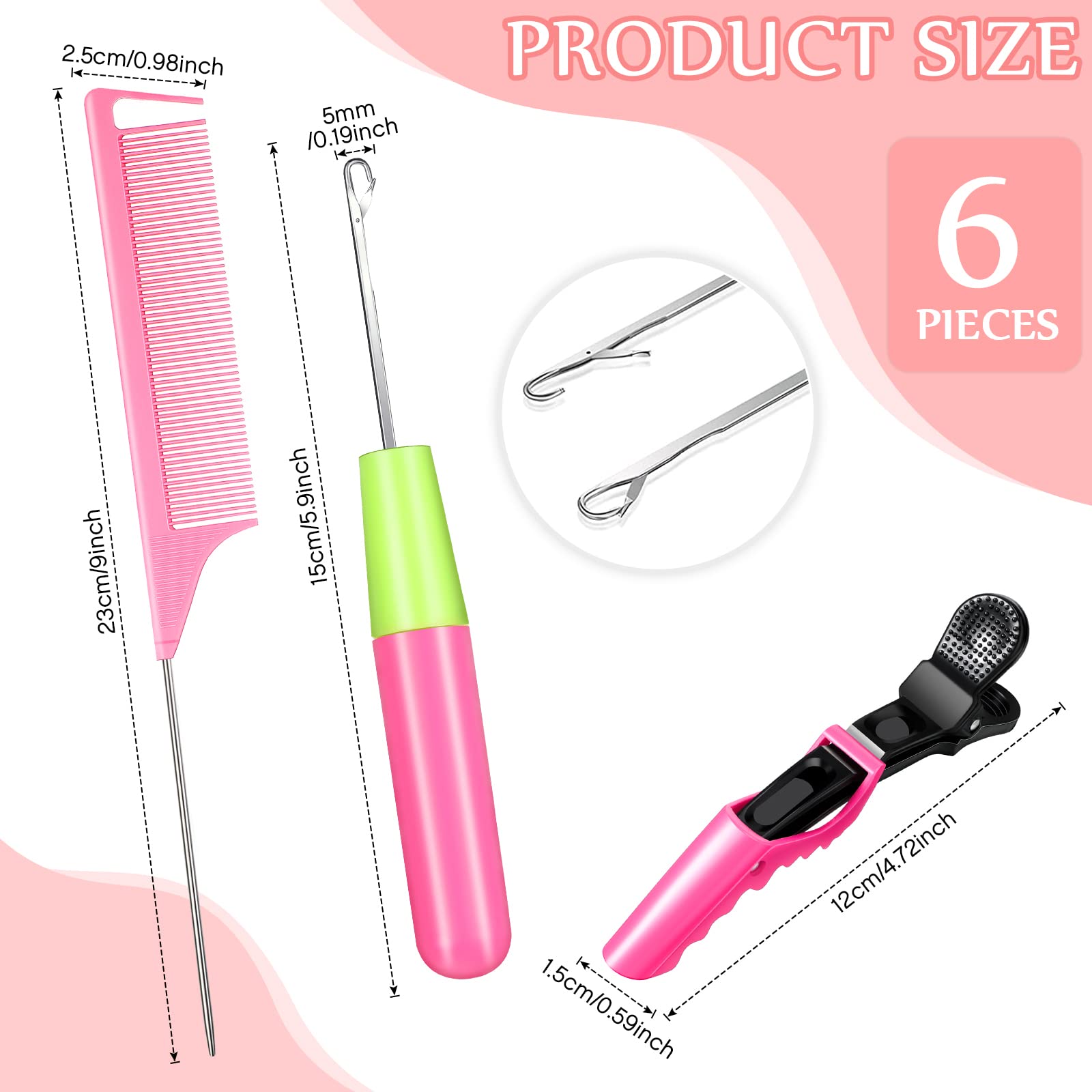 Crochet Hooks Set for Hair Braiding - 6 Needles, Comb & Clips | DIY Extensions & Styling