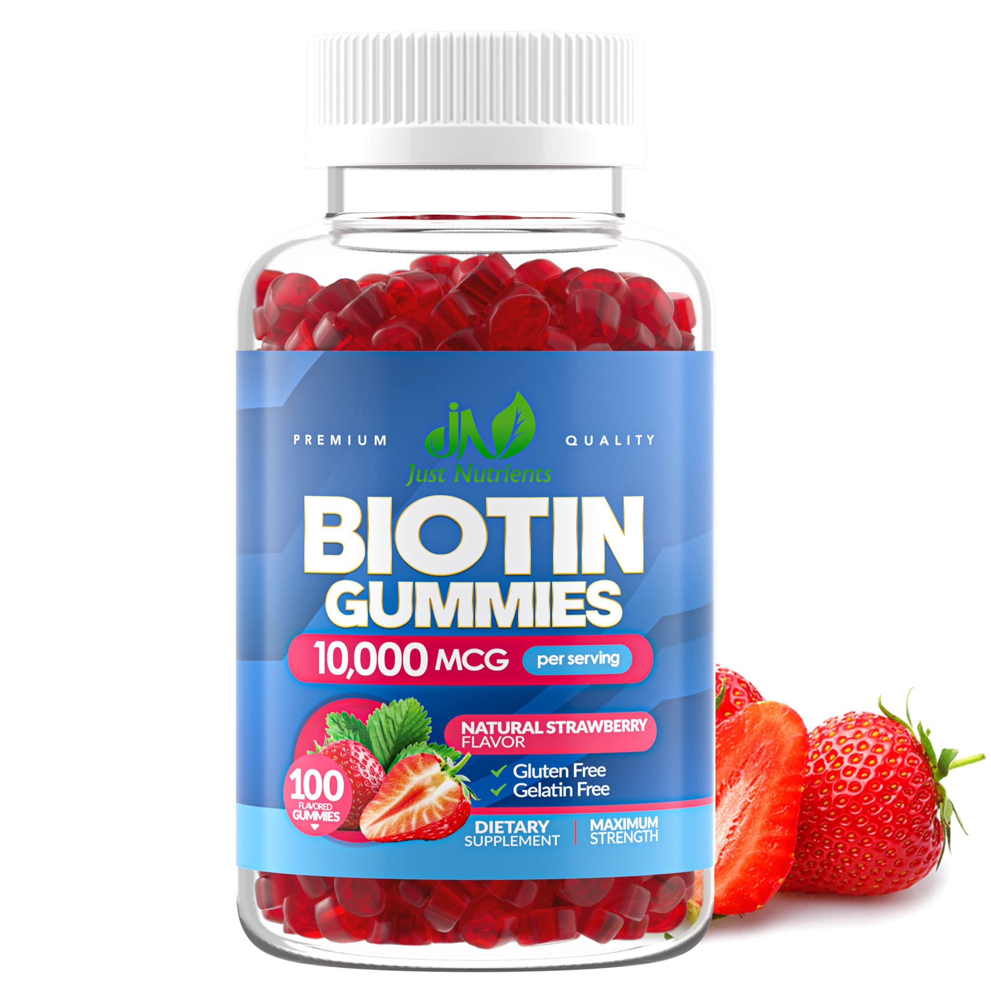 10,000mcg Biotin Gummies for Hair Growth, Skin & Nails (100 Count) - Maximum Strength Vegan Supplement for Women & Men - Gluten-Free, Non-GMO, Delicious Strawberry Flavor - Perfect for Daily Beauty Routine & Healthy Lifestyle