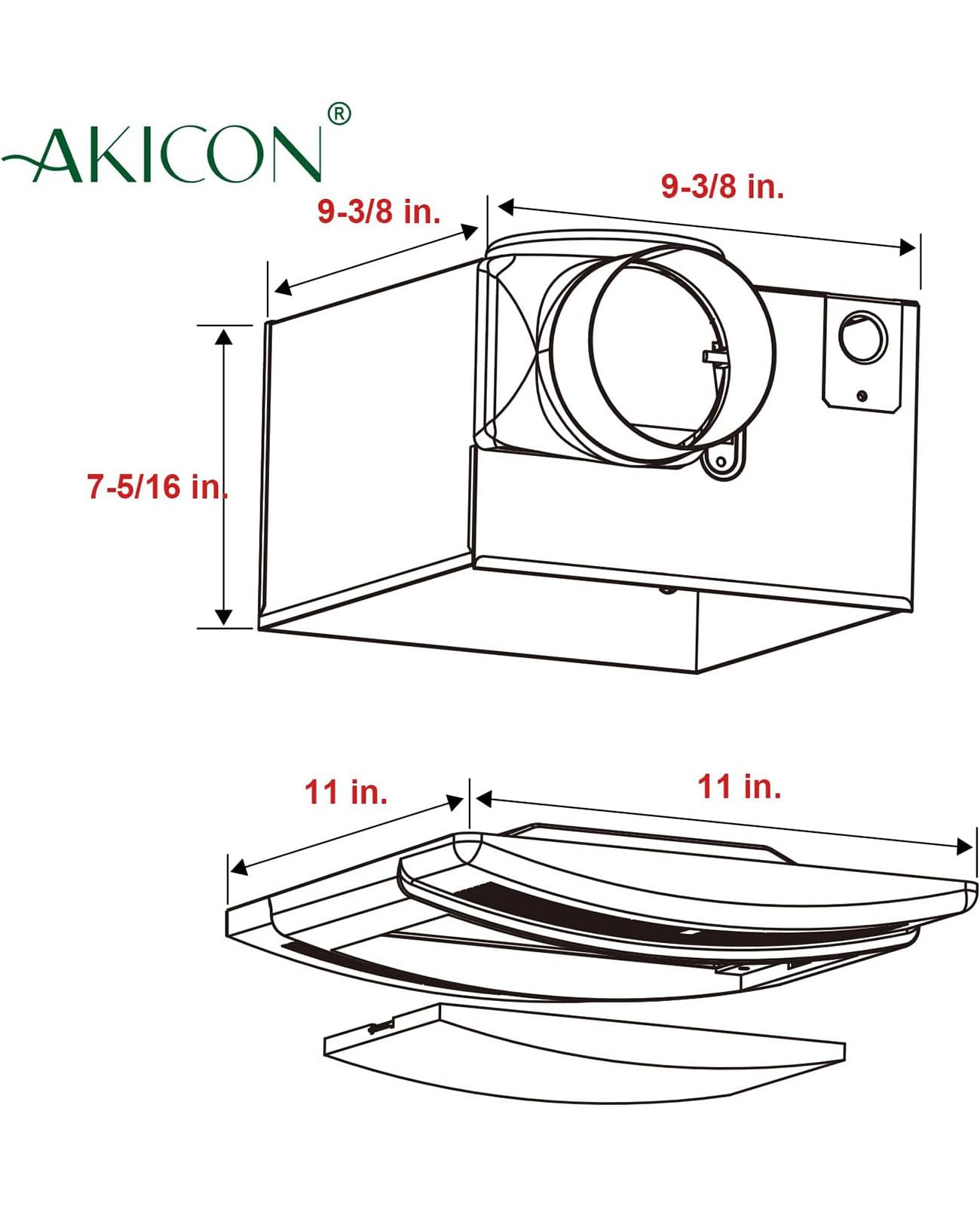 Akicon Ultra Quiet 90 CFM Bathroom Exhaust Fan with LED Light - 1.5 Sones Ventilation Fan for Bathroom, Home & Office - Powerful Air Circulation for Moisture & Odor Control - Perfect for Showers, Laundry Rooms & Small Spaces - 3 Year Warranty