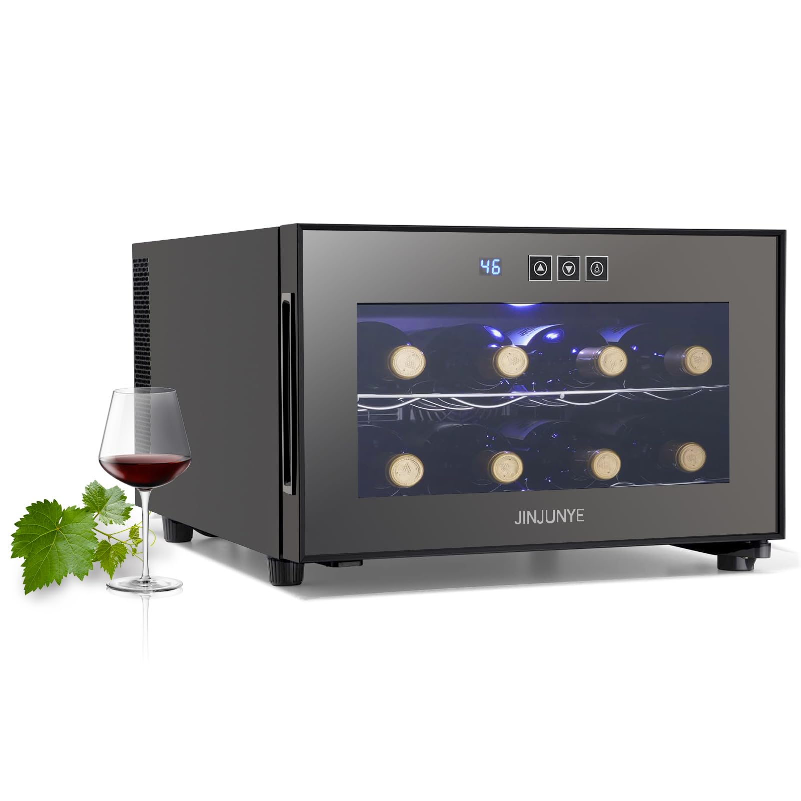 8 Bottle Wine Cooler Refrigerator - Countertop Wine Fridge with Digital Temperature Control (46-66℉), Compact Freestanding Wine Cellar with Glass Door - Perfect Gift for Wine Lovers | Ideal for Home, Office, Kitchen & Small Spaces