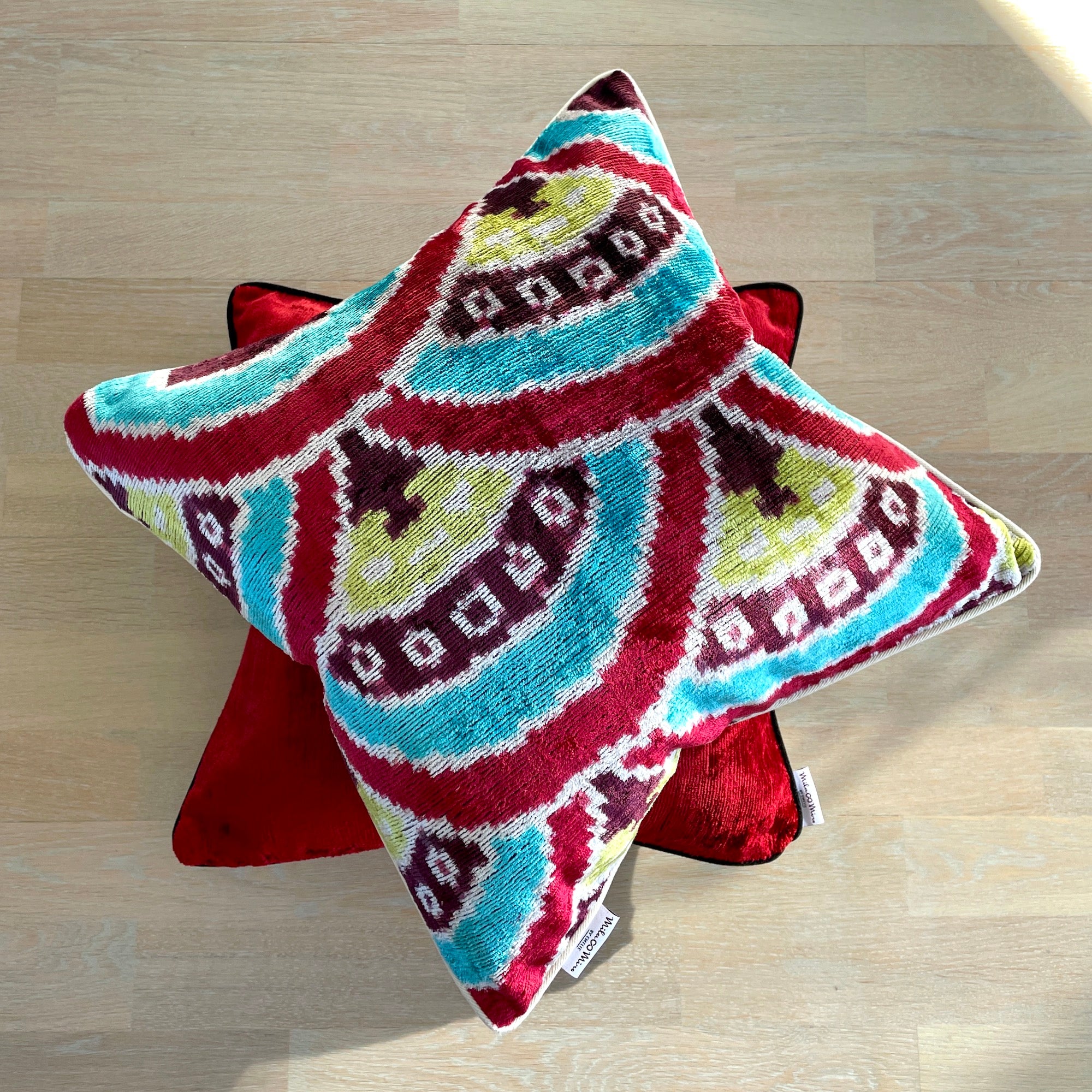 Luxury Velvet Ikat Cushion Cover - Bohemian Decorative Throw Pillow for Sofa, Bed & Home Decor - Perfect for Living Room, Bedroom & Nursery Accents