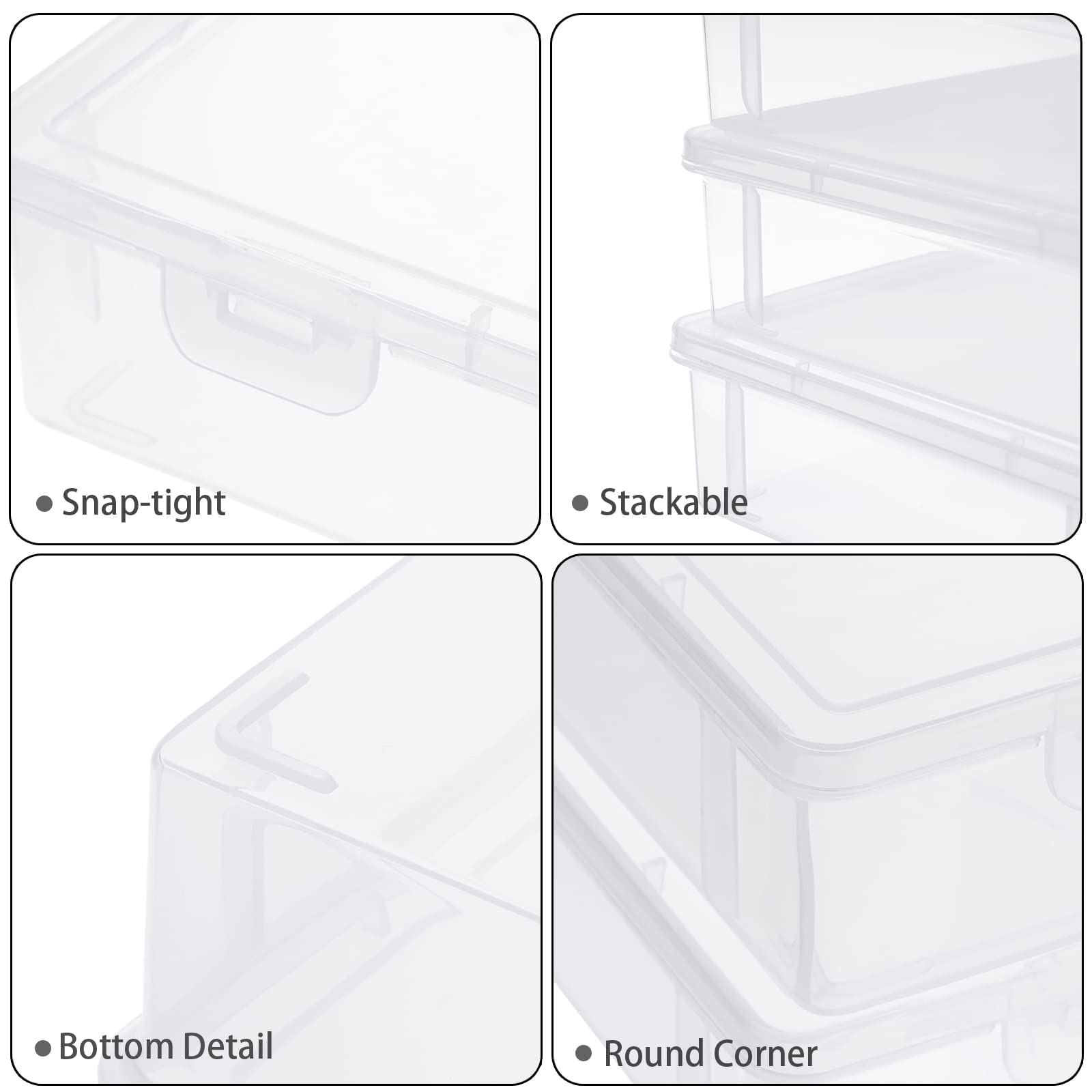 BTSKY 4-Pack Medium Clear Plastic Storage Box with Flap Lid - Multipurpose Organizer for Crafts, Art Supplies, Sewing, Beads, Pencils & Notebooks | Perfect for Home, Office & Classroom Organization