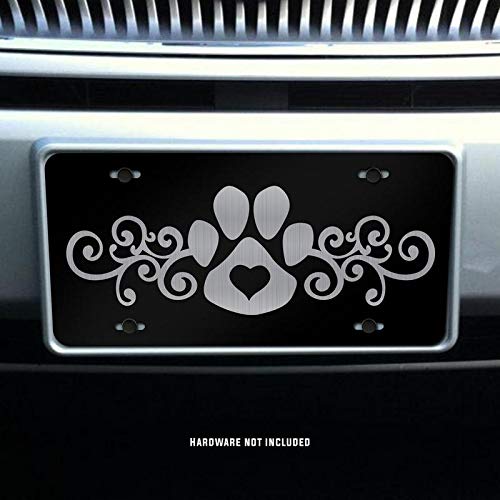 Personalized Pet Dog Vanity License Plate - Custom Engraved with Dog Paw & Heart Design - Perfect for Dog Lovers & Car Decoration
