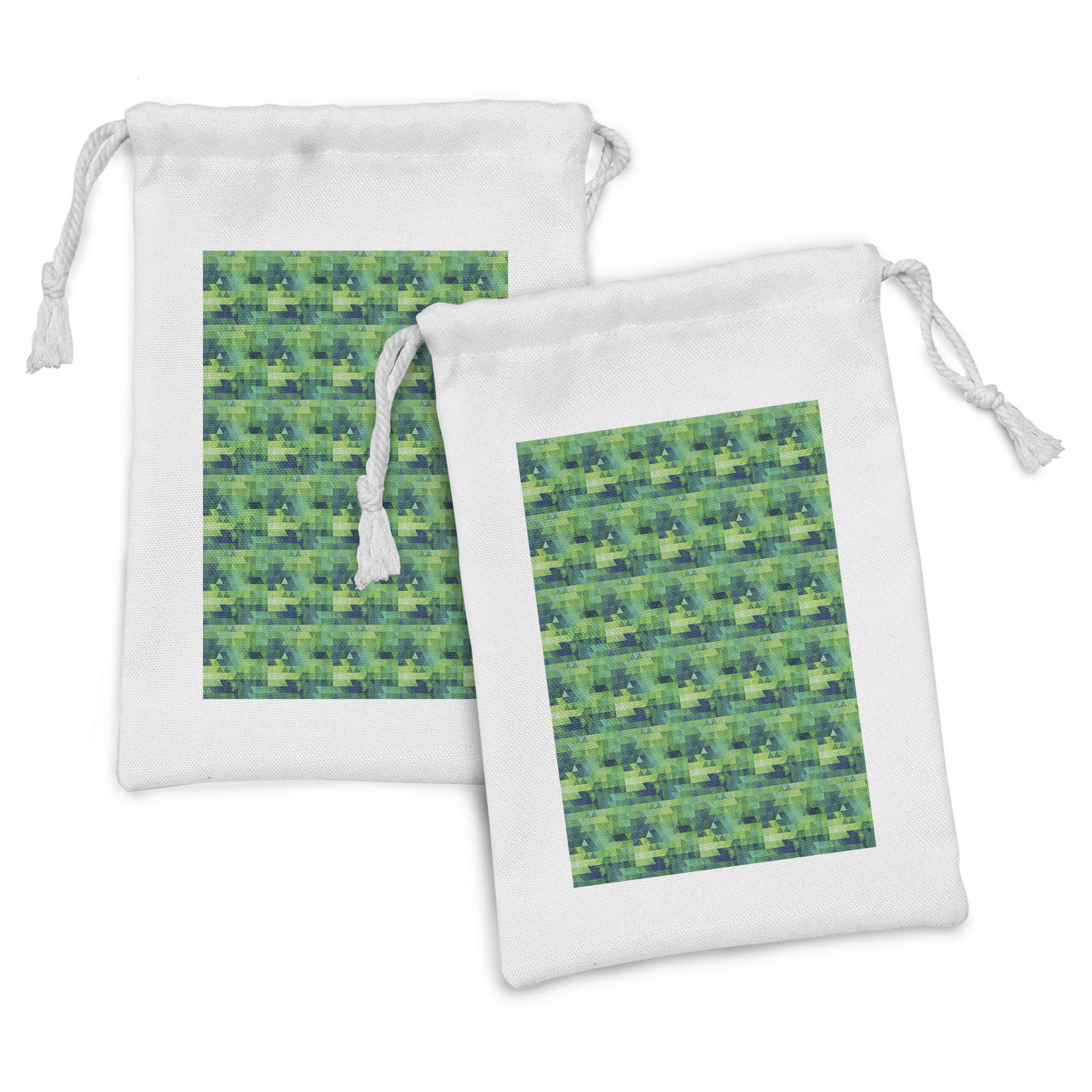 Ambesonne Mosaic Fabric Pouch Set of 2 - Green Tones Modern Drawstring Bags with Geometric Triangle Design (9