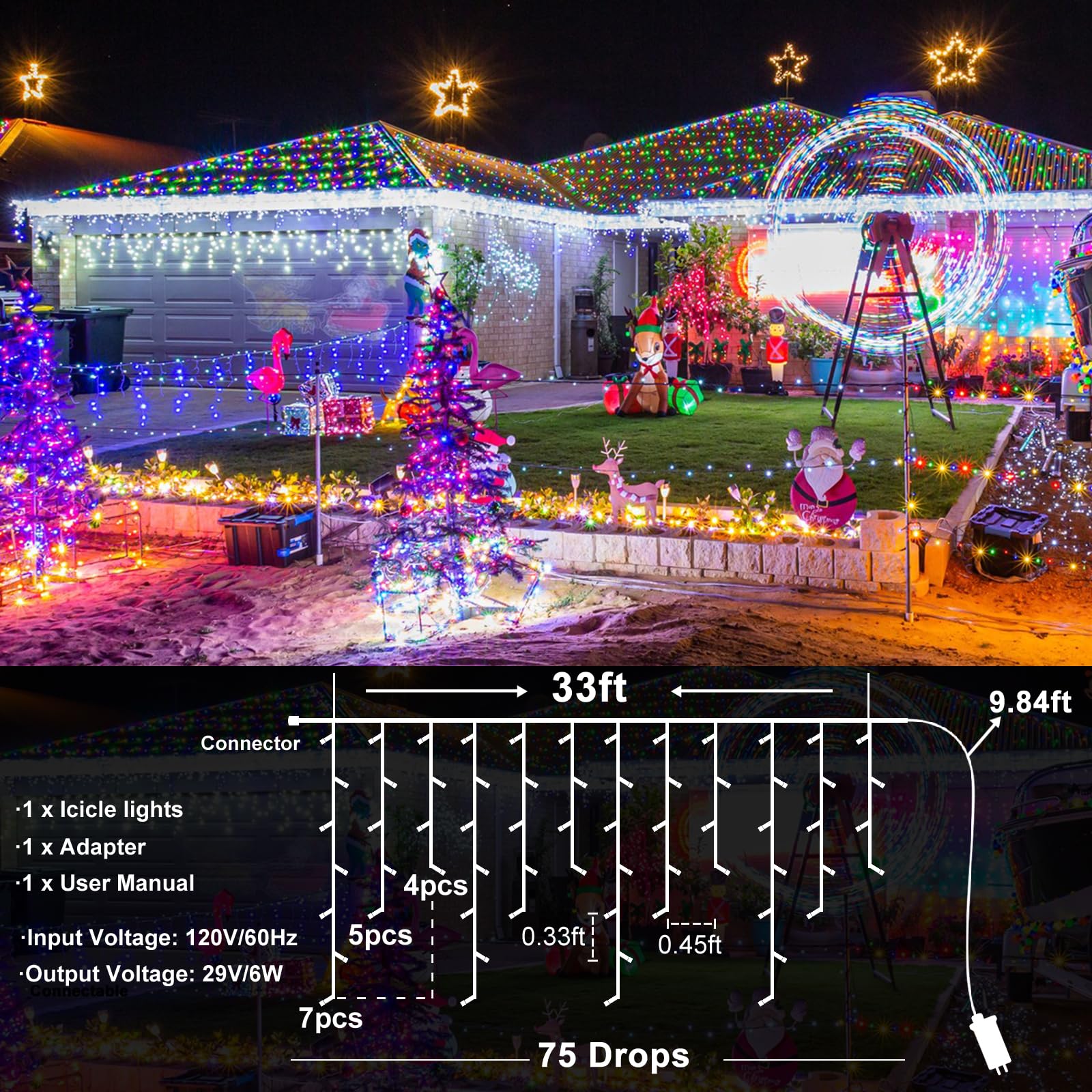 400 LED Icicle Christmas Lights Outdoor 33ft - Waterproof Plug-in Twinkle Lights with 8 Modes & Timer for Holiday Decor, Wedding, House - Cool White | Perfect for Roof, Garden, Patio, and Indoor Christmas Decorations