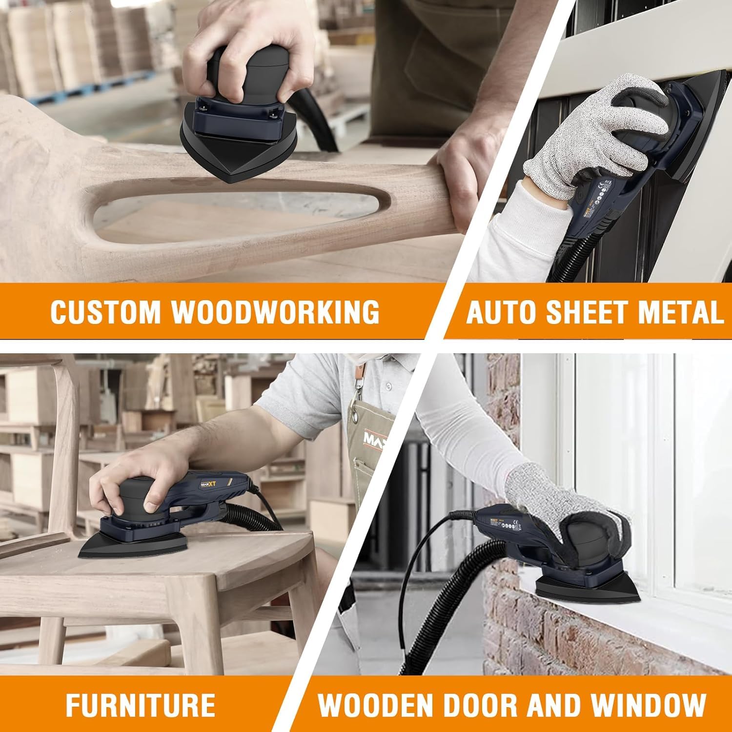 MAXXT R7310 Compact Electric Detail Sander with Efficient Dust Collection System - Multi-Function Mouse Sander for Woodworking, DIY Projects & Home Renovation (Black) - Perfect for Furniture Refinishing, Cabinet Sanding & Small Surface Detailing