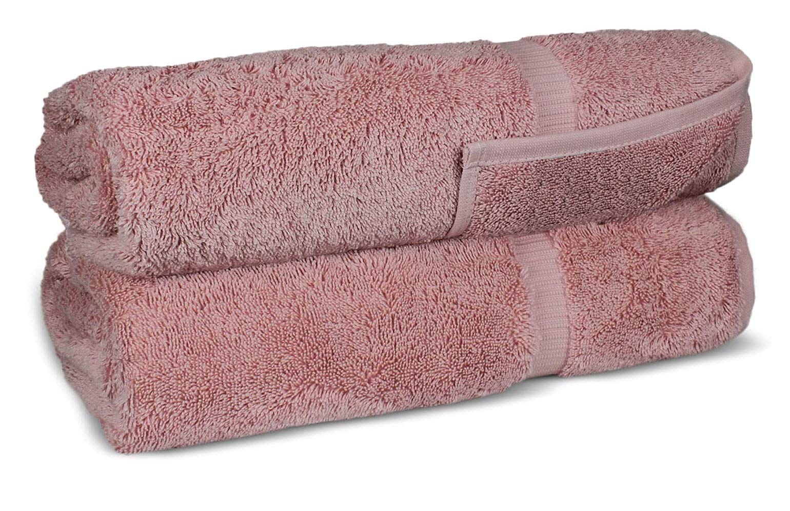 FTB Classic 2-Piece Bath Towels Set - 27x54 Inches Soft Absorbent Cotton Towels (Pink) - Perfect for Bathroom, Spa, Gym & Beach Use