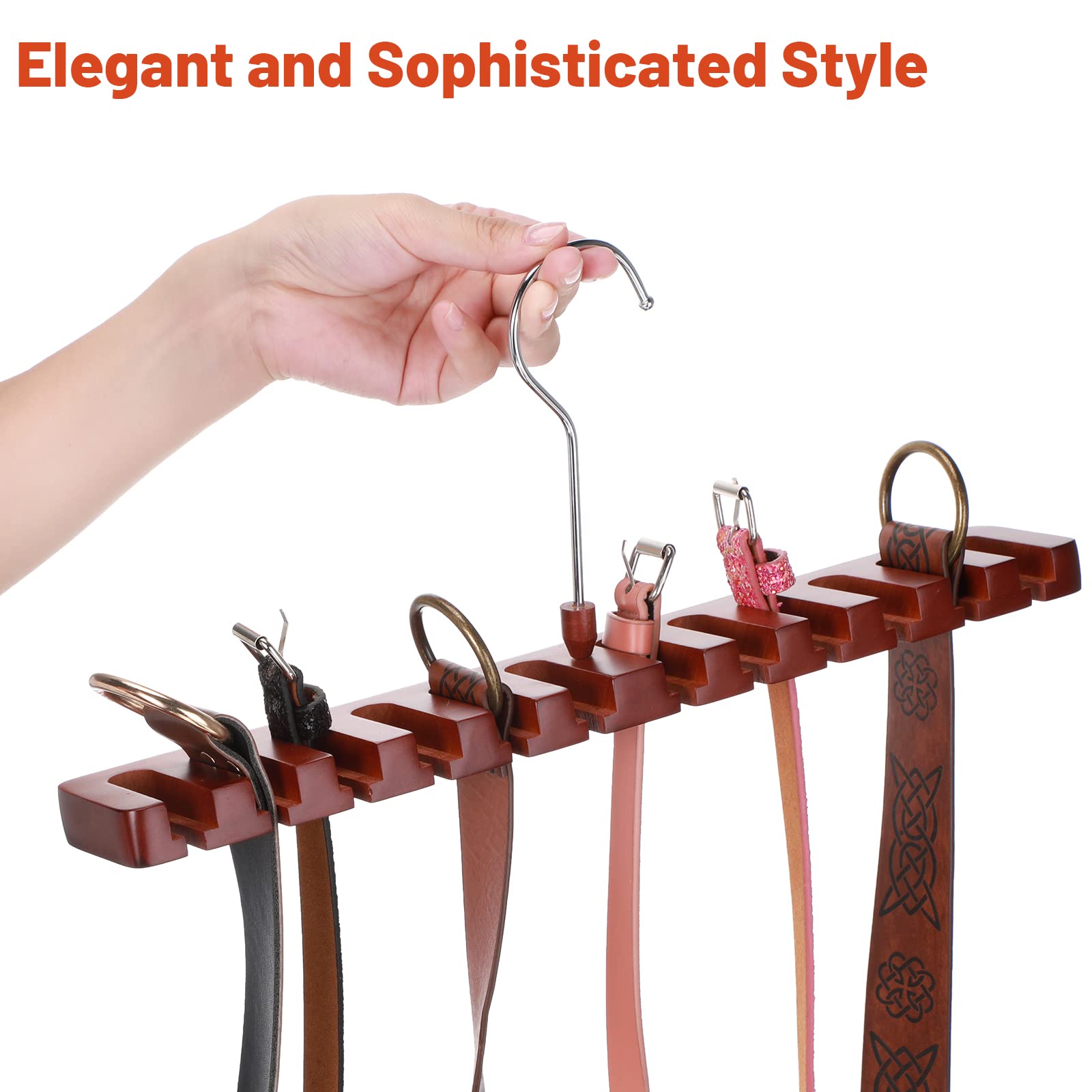 Jetec 2-Pack Wooden Belt Organizer Hanger - 12 Slot Wall Mount Belt Rack with Pre-Punched Holes & Acrylic Adhesives - Space Saving Closet Storage for Men & Women (Brown) - Perfect for Bedroom, Walk-in Closet or Dorm Organization