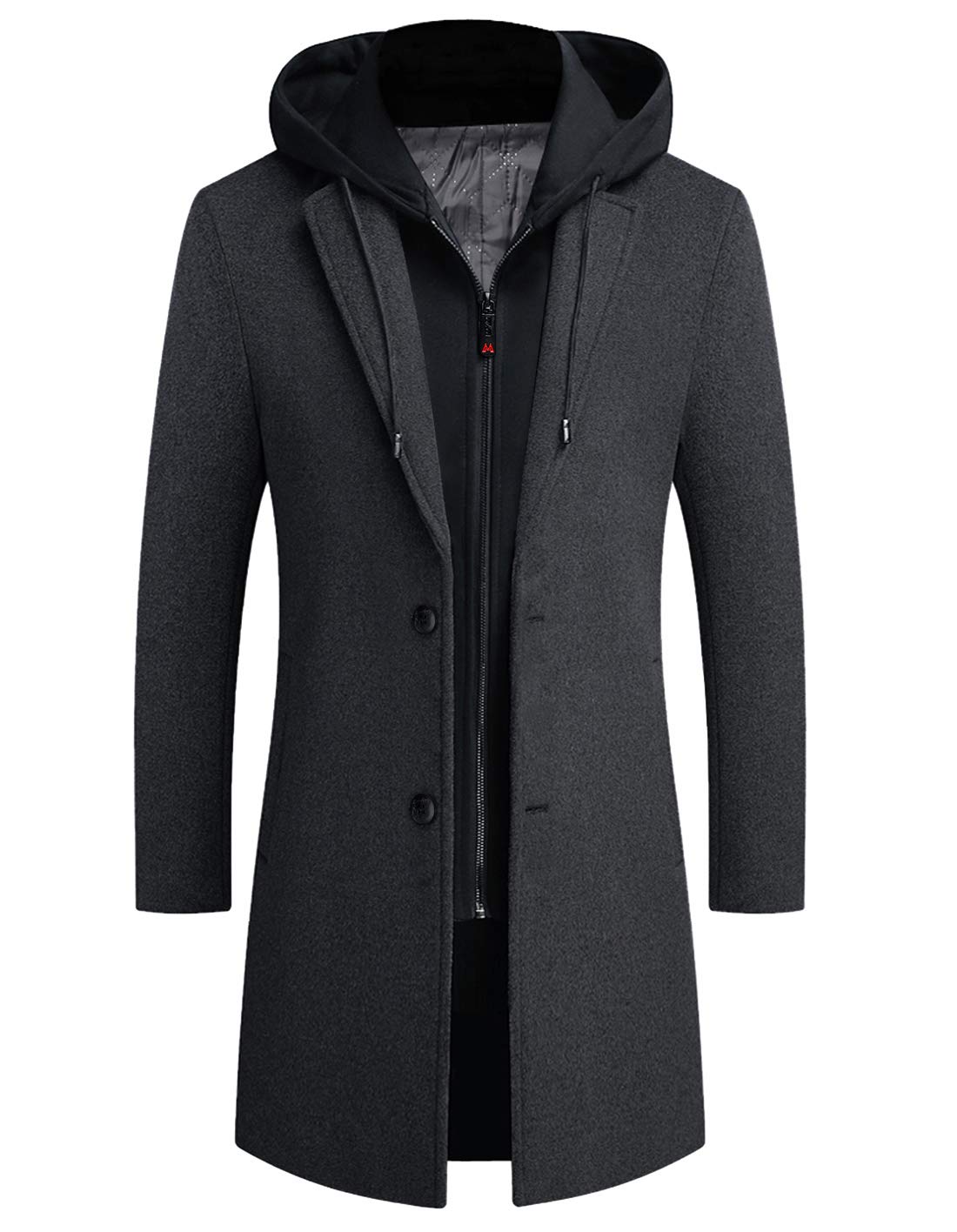 Zeetoo Men's Slim Fit Wool Trench Coat - Winter Warm Long Peacoat Overcoat for Business, Office & Formal Occasions