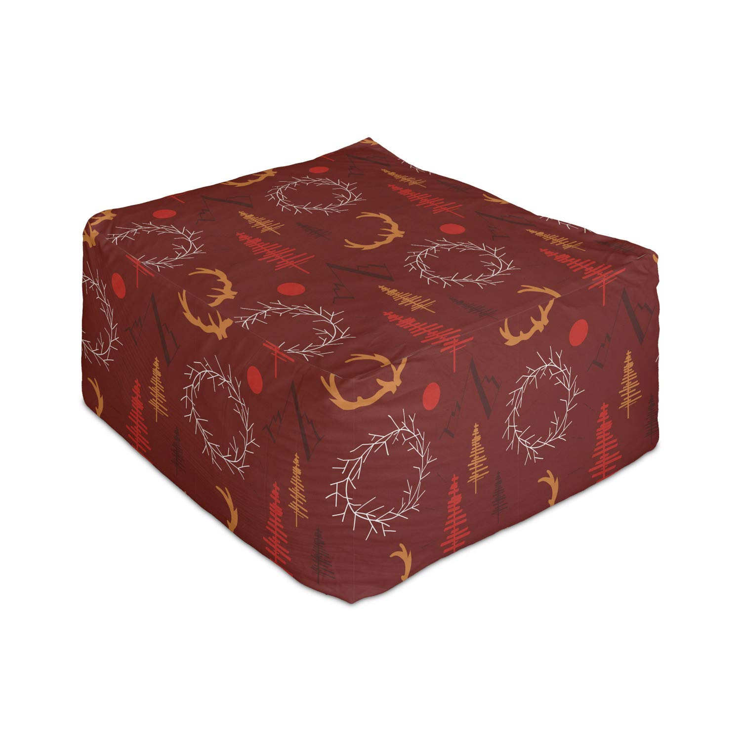 Ambesonne Woodland Rectangle Pouf Ottoman - Decorative Wreath Forest Design in Warm Burgundy & Orange Tones, 25