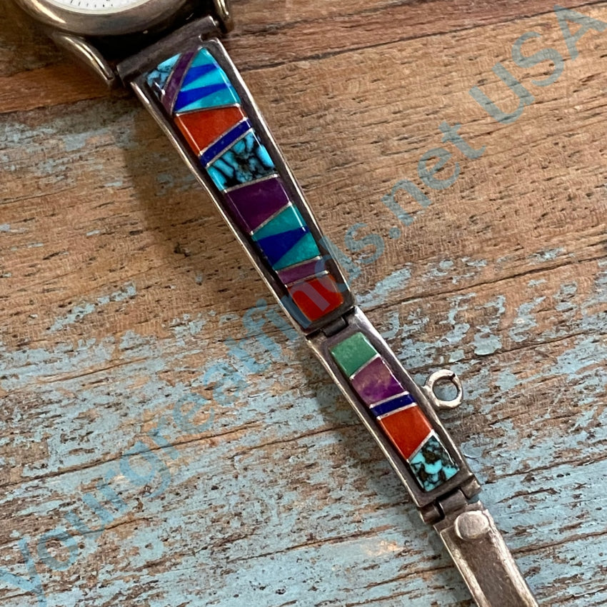 Vintage Navajo Sterling Silver Watch Band with Channel Inlay by Earl Plummer - Handcrafted Jewelry for Men & Women, Perfect for Western & Boho Fashion