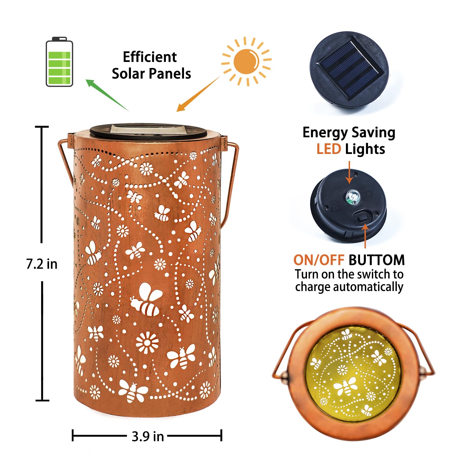 Solar Powered Bee Lanterns - Waterproof Outdoor Hanging LED Lights for Garden, Patio, Yard & Pathway Decor - Unique Metal Bee-Themed Gift for Women & Men - Perfect for Landscape Lighting, Tabletop Displays & Evening Ambiance