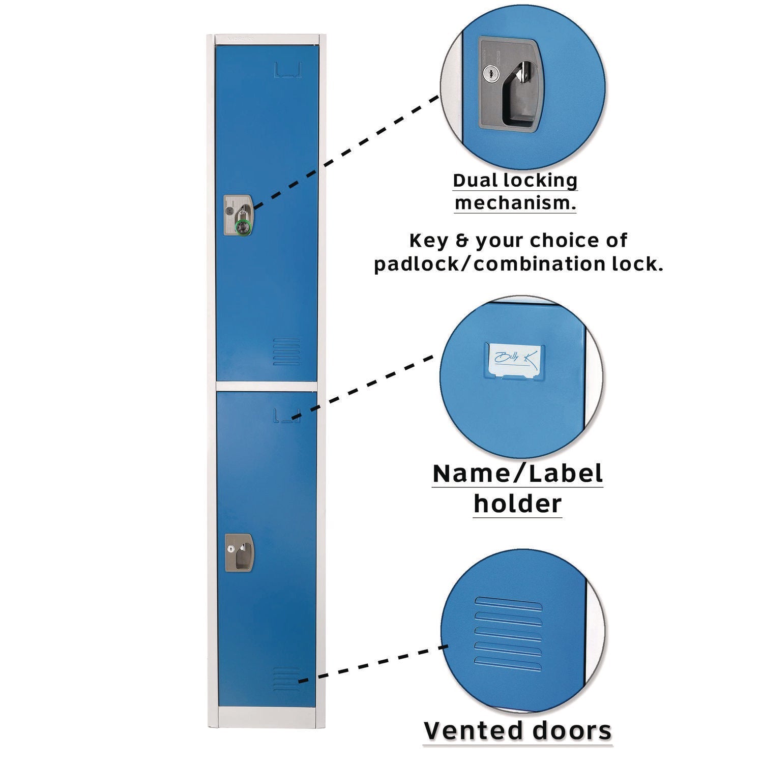 Steel Storage Locker with 2 Compartments - 12x12x72 Inches, Blue - Heavy-Duty School, Gym & Office Locker for Secure Storage