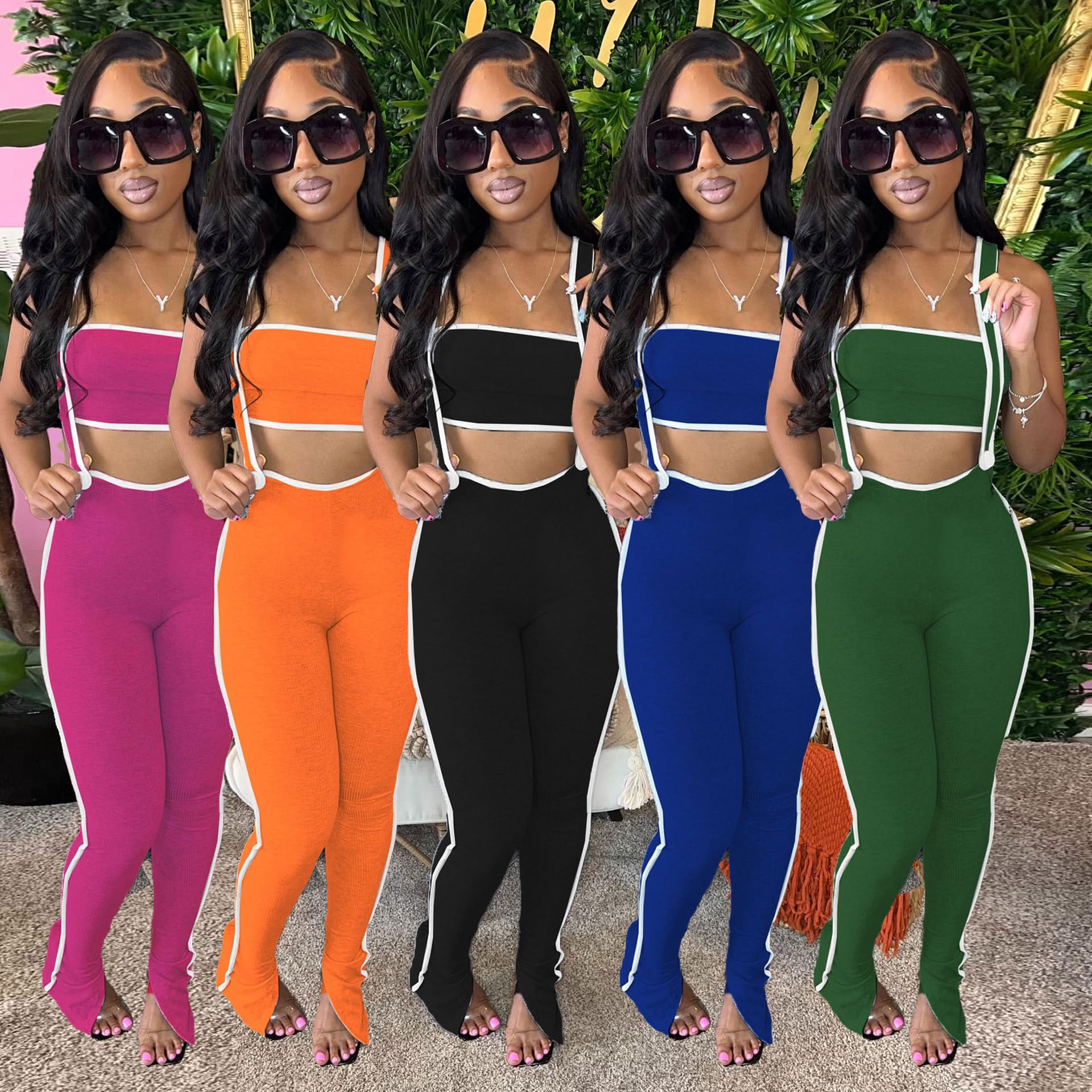 Sexy Women's Summer Outfits - Corset Top & Shoulder Strap Pants 2-Piece Set | Trendy Fashion for Beach, Party & Date Night