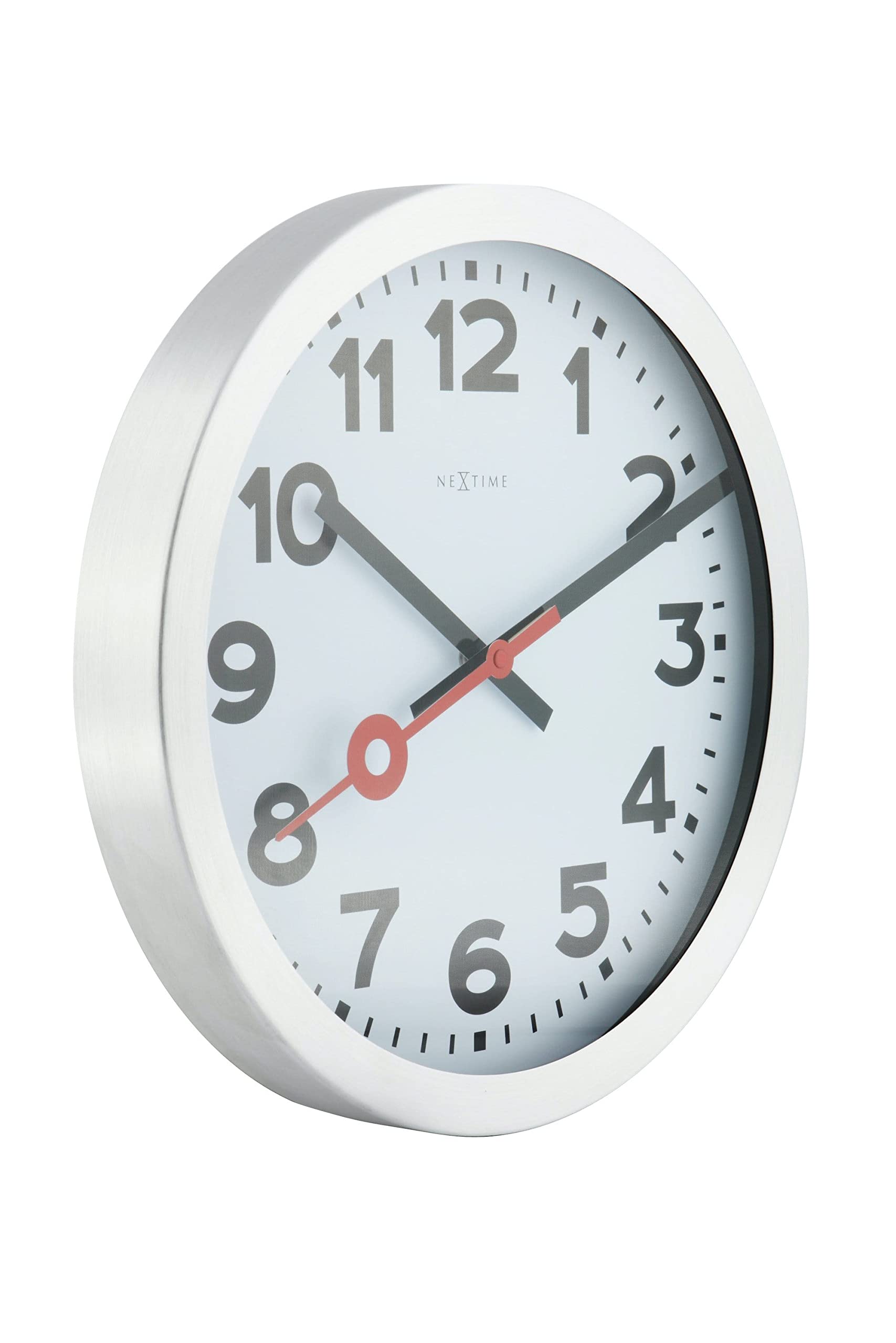Nextime Silent Round Wall Clock - 35 cm White Modern Clock for Home, Office, or Classroom - Ultra Quiet Battery Operated Clock with Large Display