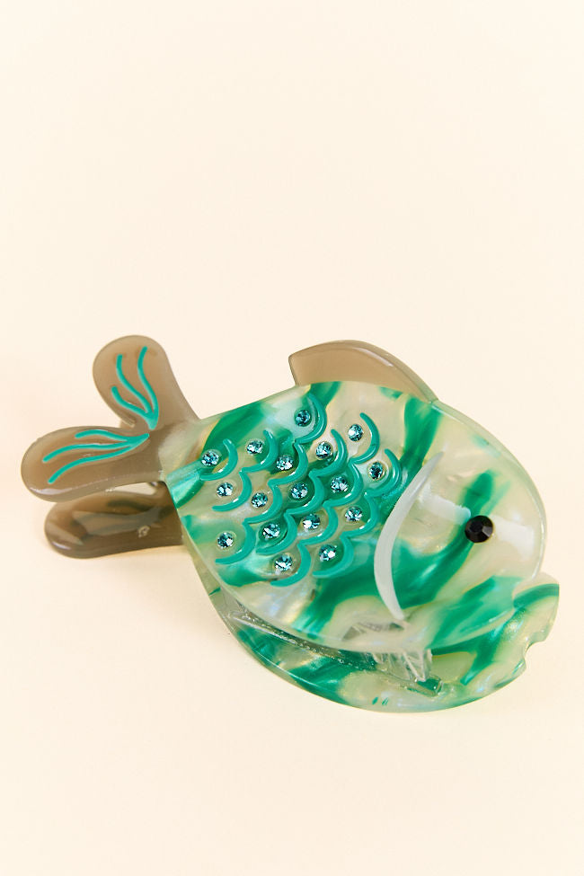 Aqua Blue Fish Claw Hair Clip - Non-Slip Hair Claw for Women, Girls - Perfect for Beach, Pool, Summer Outfits & Everyday Hairstyles