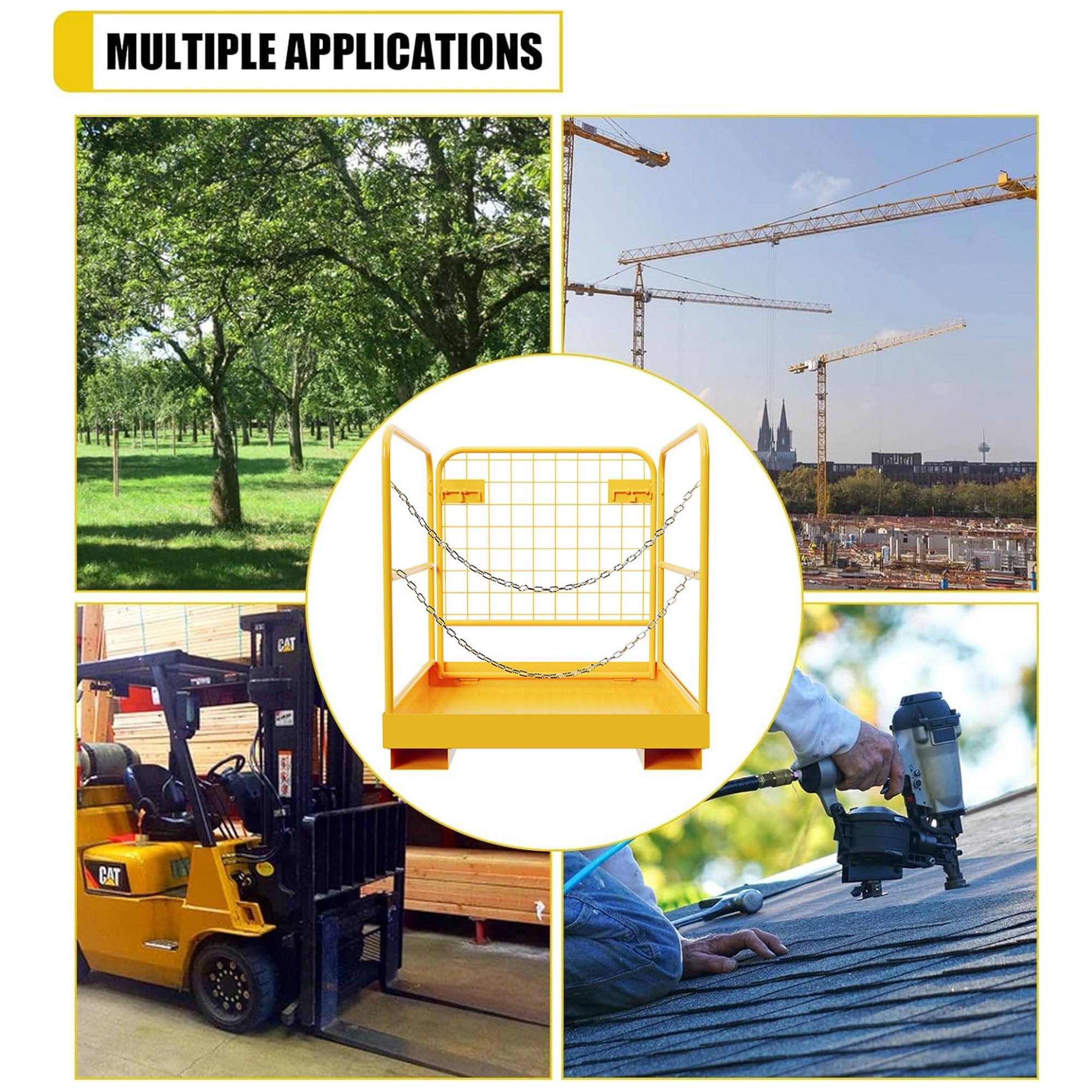 Heavy Duty 36x36 Steel Forklift Safety Cage - 1200 LBS Capacity Foldable Forklift Man Basket Work Platform for Warehouse, Construction & Industrial Use