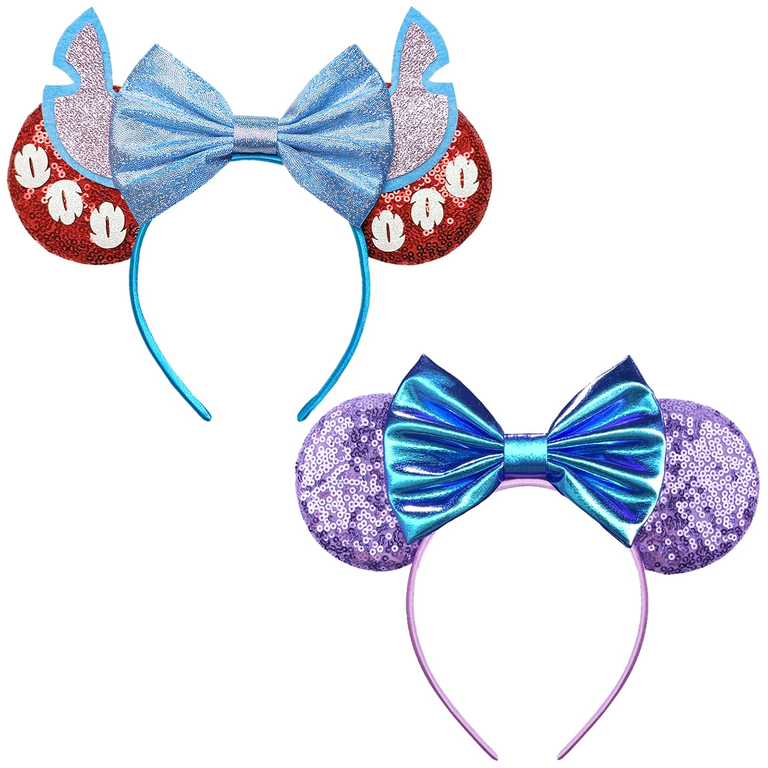 Sparkly Sequin Mouse Ears Headband Set - 2 Pack Glitter Hair Accessories for Women & Girls (Blue & Purple) | Perfect for Halloween Costumes, Cosplay, Birthday Parties & Disney Theme Park Visits