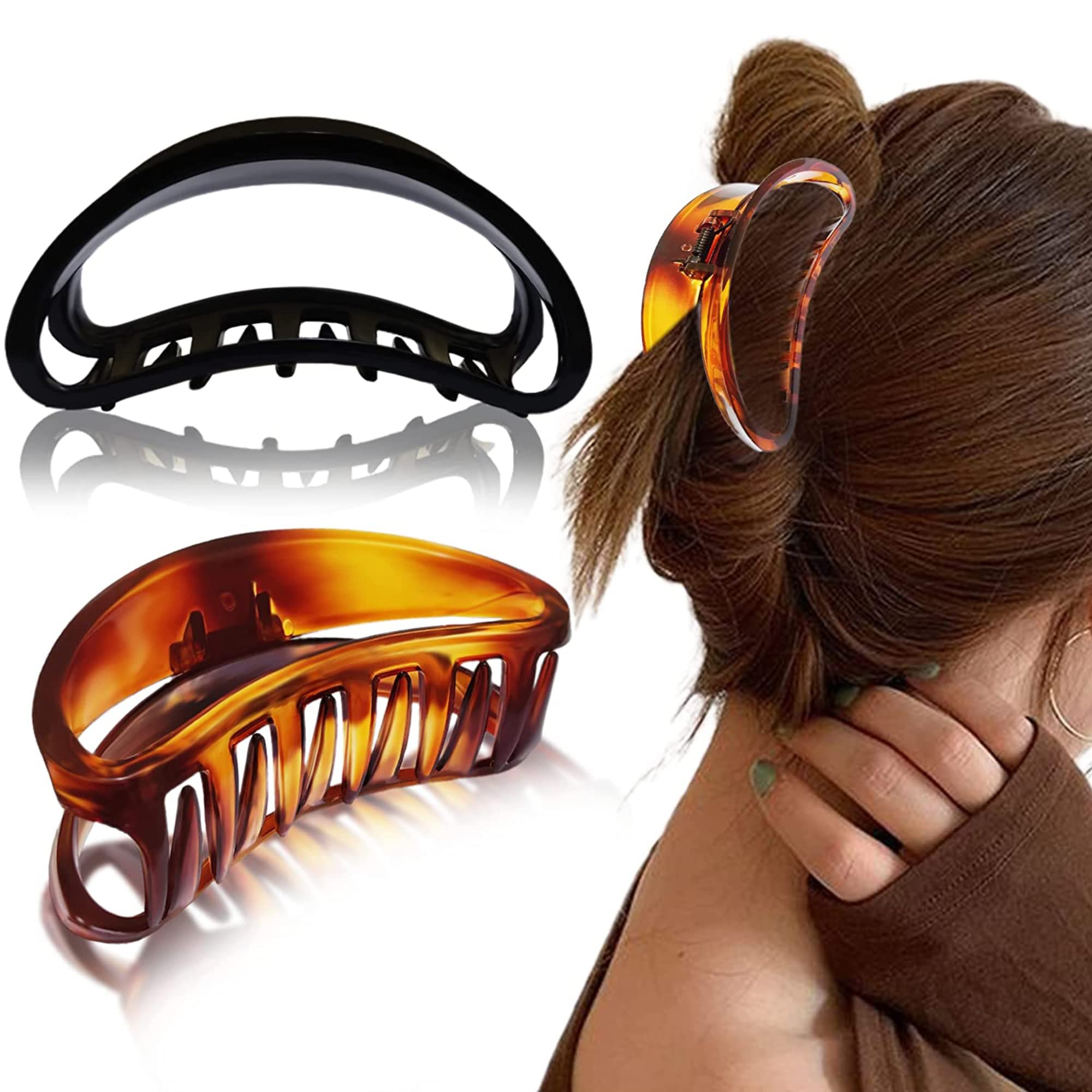 Stylish Acrylic Butterfly Hair Claw Clip Set (2 Pc) - Trendy D-Shape Hair Clutcher for Women & Girls - Brown & Black Korean Hair Accessory - Perfect for Ponytails, Buns & Everyday Hairstyles