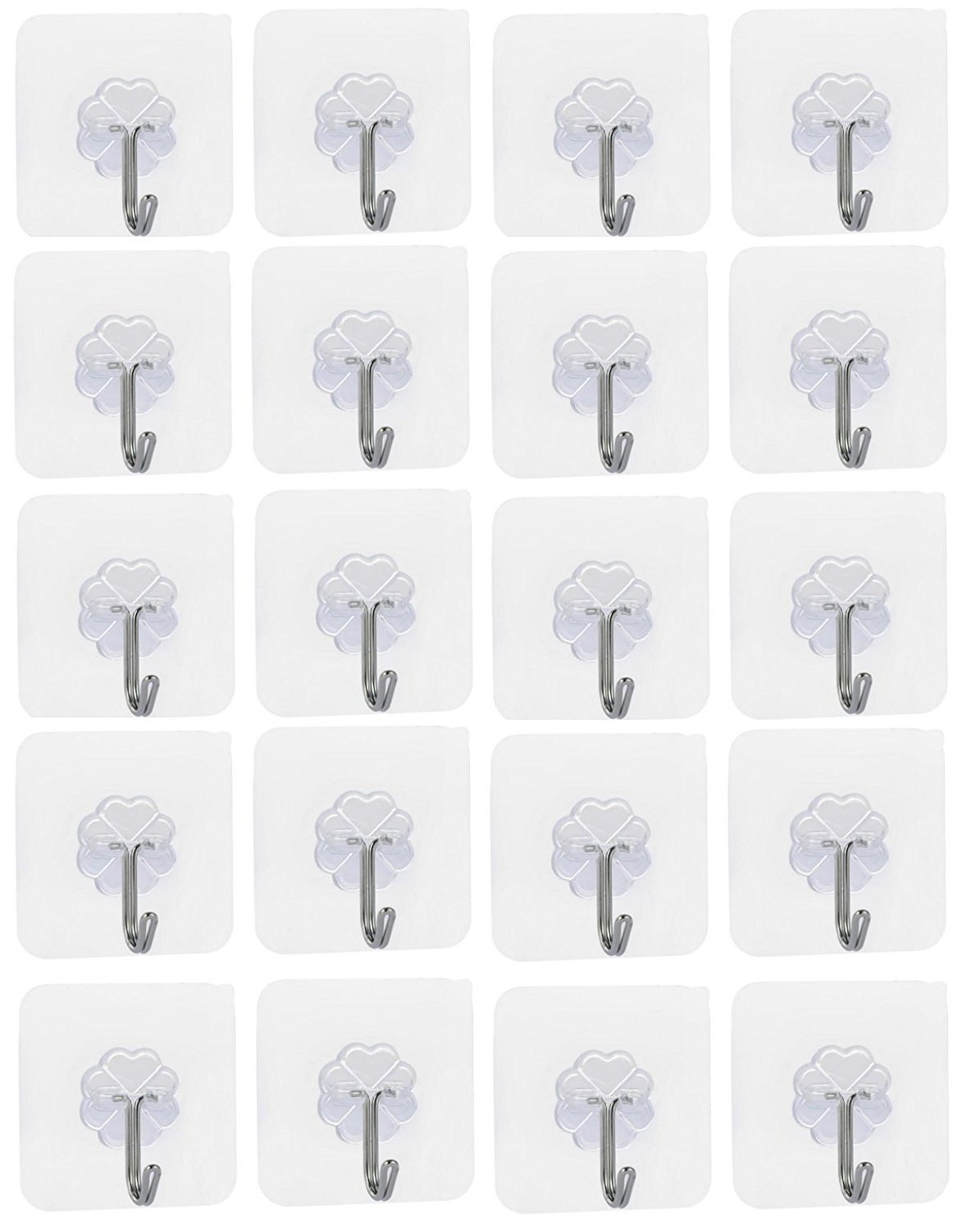 50-Pack Heavy Duty Self-Adhesive Wall Hooks - No Drill, No Damage Removable Hangers (20lb Capacity) - Perfect for Kitchen, Bathroom, Towel & Home Organization