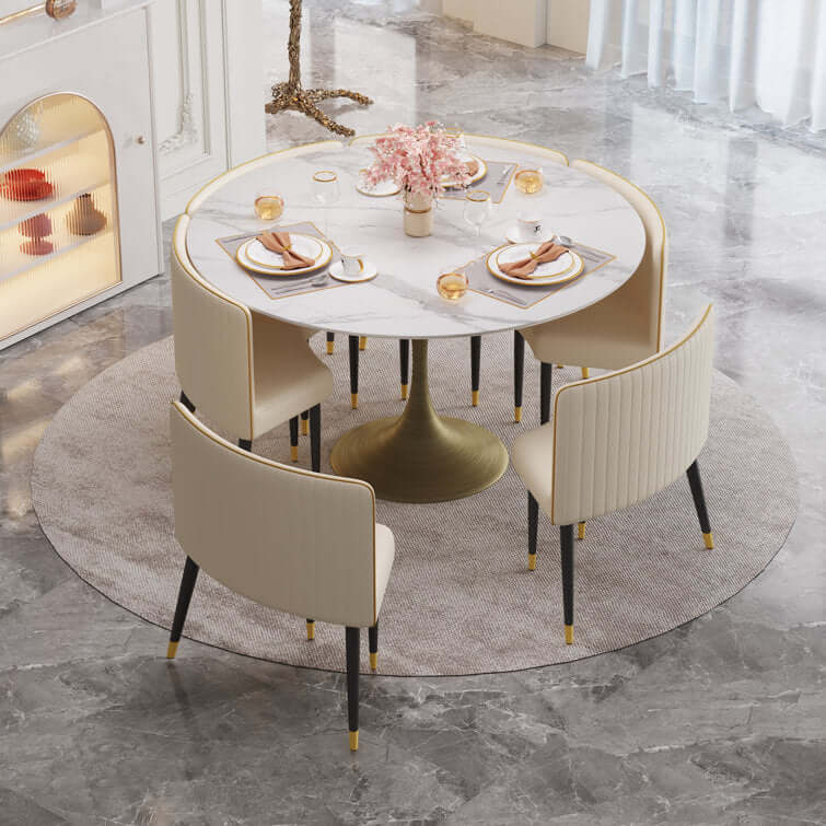 Premium Round Dining Table Set with Sintered Stone Top - 6 Seater Modern Kitchen Furniture for Family Gatherings & Dinner Parties