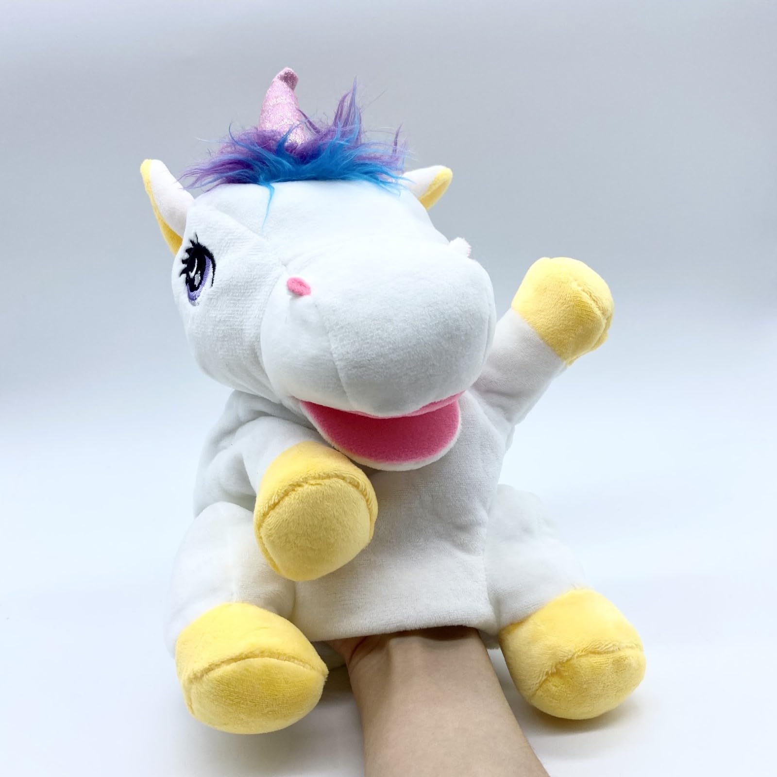 LUOZZY Unicorn Hand Puppet Plush Toy - Soft White Animal Hand Puppet for Kids, Interactive Parent-Child Play, Storytelling & Imaginative Play - Perfect for Birthday Gifts, Classroom Activities & Pretend Play