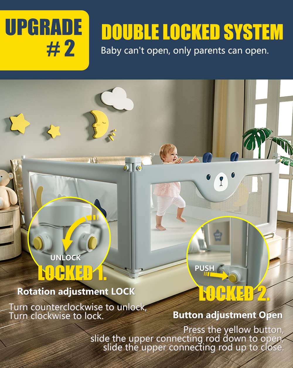 CuteBear Extra Long Bed Rails for Toddlers - 60