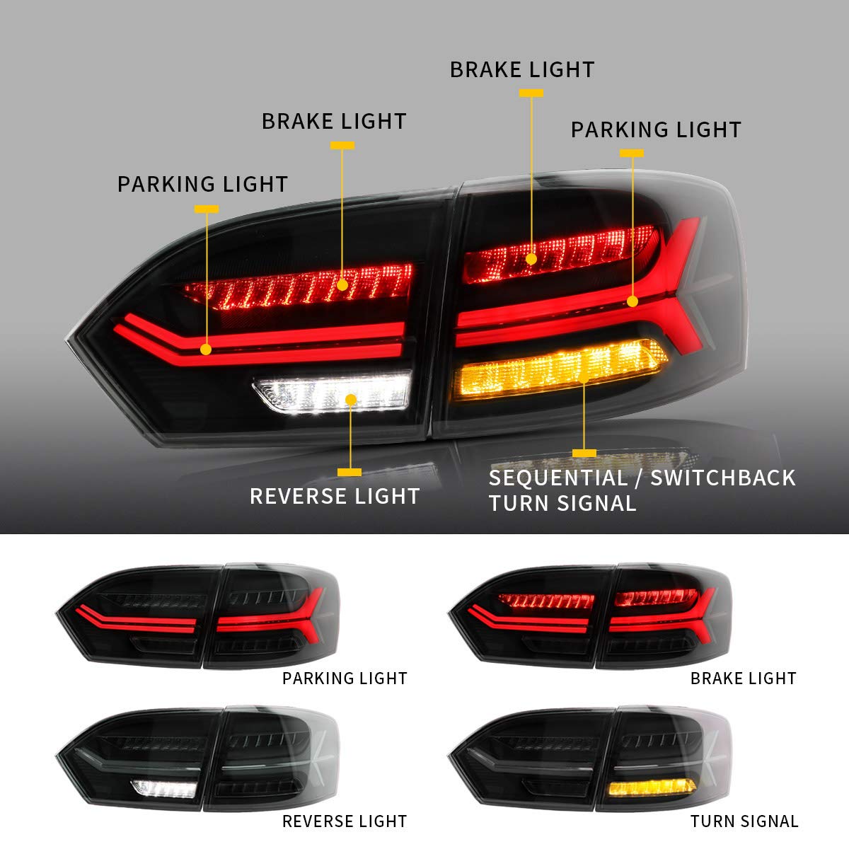 VLAND LED Tail Lights for 2011-2014 Volkswagen Jetta/Sagitar 6th Gen (A6) - Smoked Lens Style, Plug and Play, Direct Replacement (Not Compatible with LED Models) - Upgrade Your Car's Rear Lighting for Enhanced Style and Safety