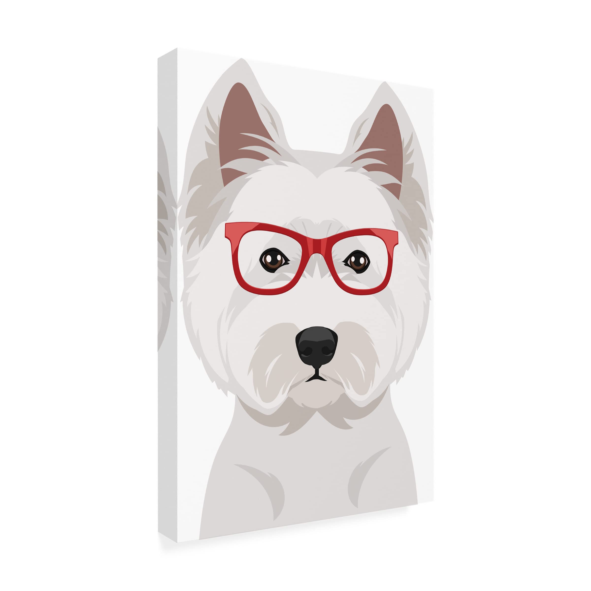 West Highland Terrier Wearing Hipster Glasses Canvas Wall Art - Modern Dog Portrait Painting for Living Room, Bedroom & Office Decor - Funny Pet Gift for Dog Lovers