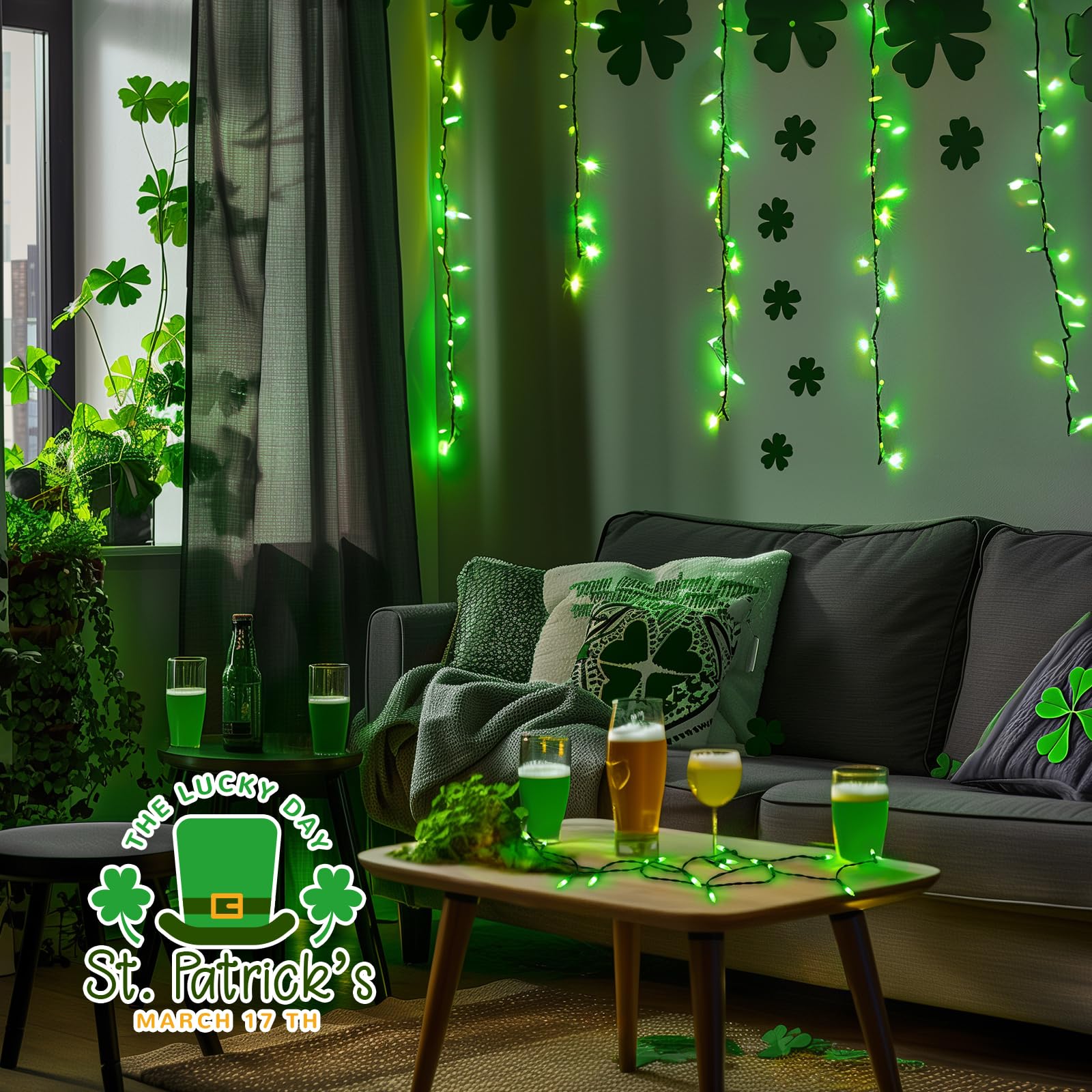 St. Patrick's Day Green String Lights - 2 Pack 50 LED Battery Operated Fairy Lights (17.8ft) with 8 Lighting Modes, Waterproof for Indoor/Outdoor Use - Perfect for Christmas Trees, Holiday Parties, Patio Decor & Home Celebration Lighting