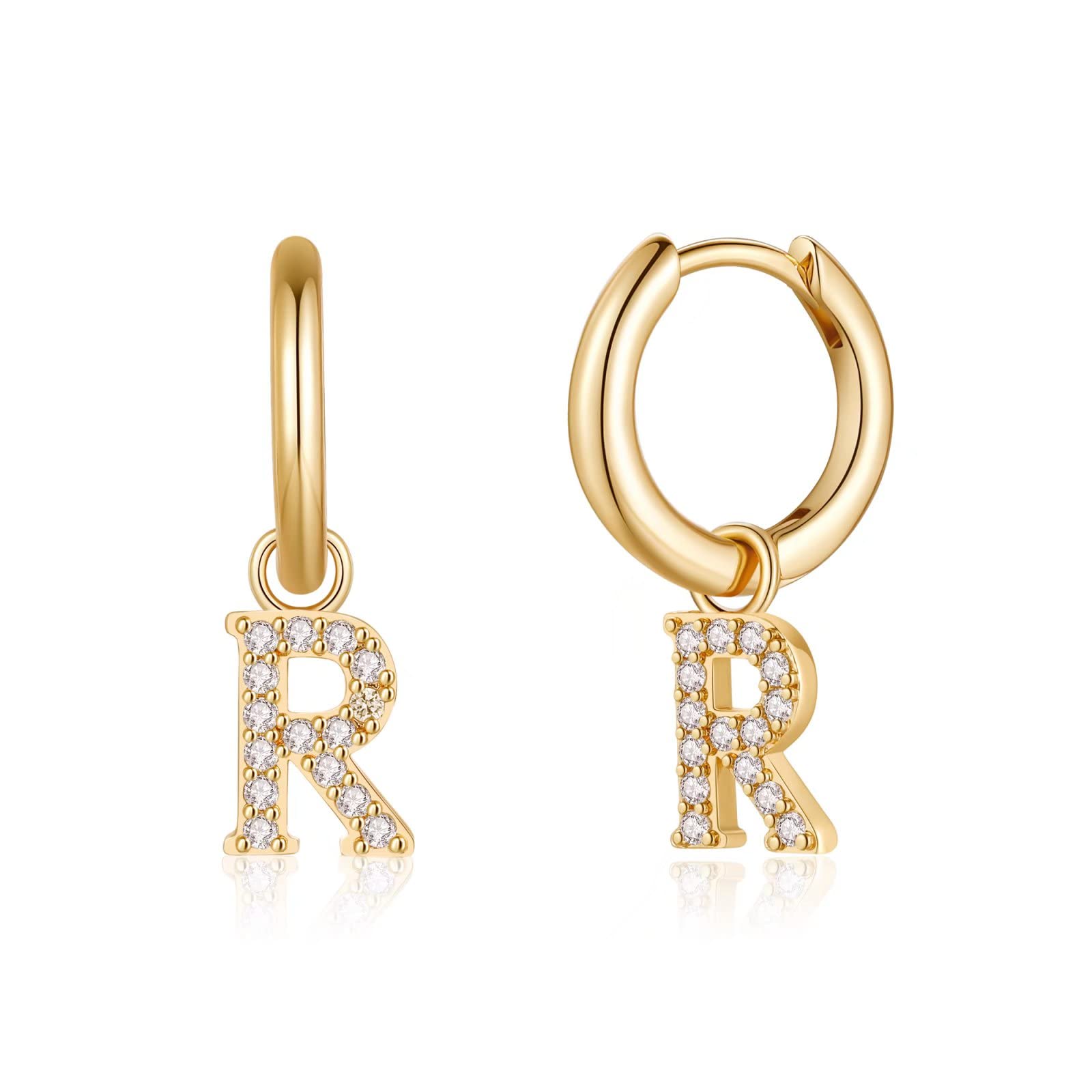 Personalized Initial Earrings for Women & Girls - S925 Sterling Silver Small Letter Huggie Dangle Earrings with Cubic Zirconia | Hypoallergenic Jewelry Gift for Birthday, Graduation & Everyday Wear