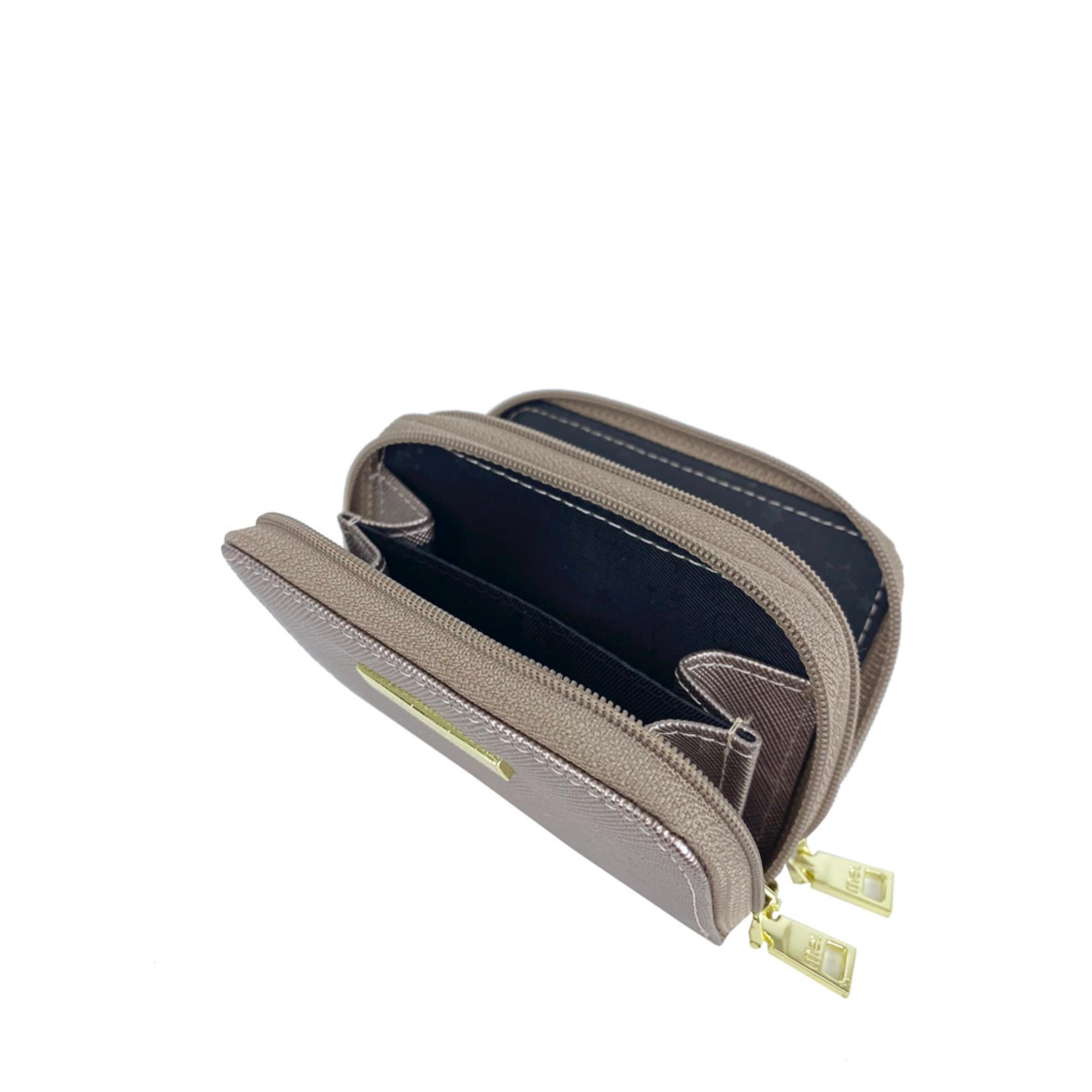 Mel&Co Saffiano Leatherette Double Zipper Pouch with Key Clips - Waterproof Travel Organizer for Wallet, Keys & Small Essentials - Perfect for Office, Gym & Daily Use