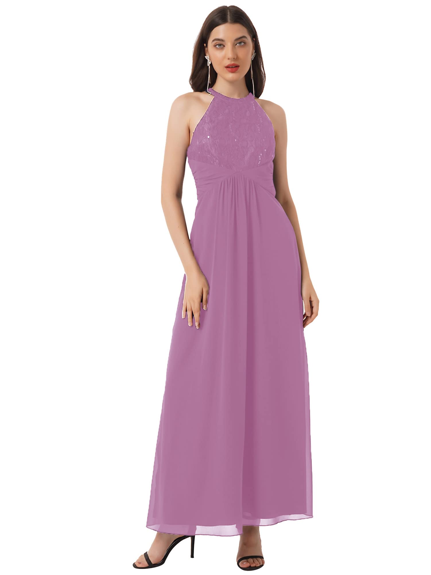 Elegant CHICTRY Women's Halter Chiffon Long Bridesmaid Dress with Lace Floral Detail - Perfect for Evening Parties, Weddings & Formal Events