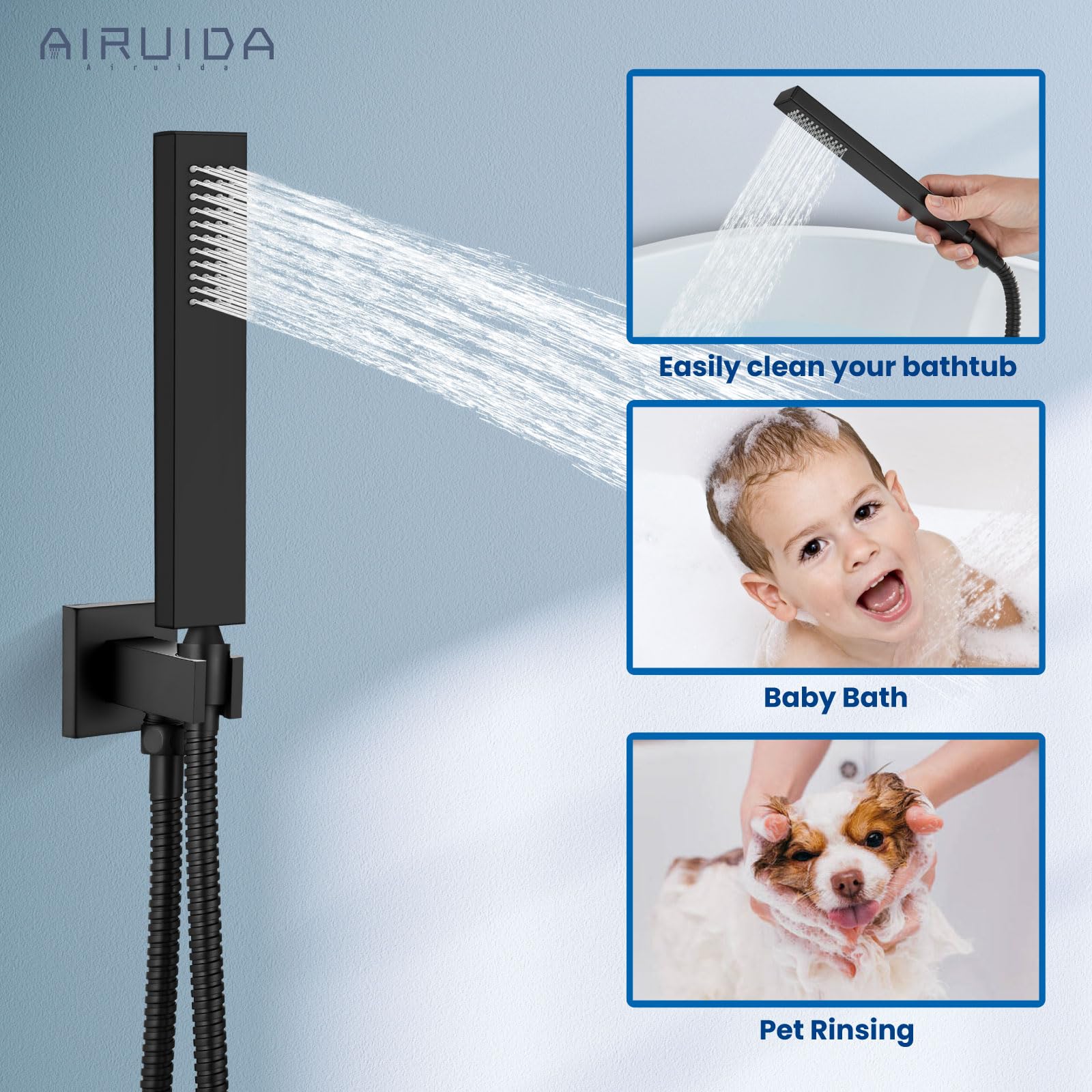 Airuida Matte Black Ceiling Mount Shower System Set - 12 Inch SUS304 Rainfall Shower Head with 6 Body Spray Jets, Brass Handheld Rain Mixer for Full Body Shower Experience | Perfect for Modern Bathroom Renovation & Spa-Like Relaxation