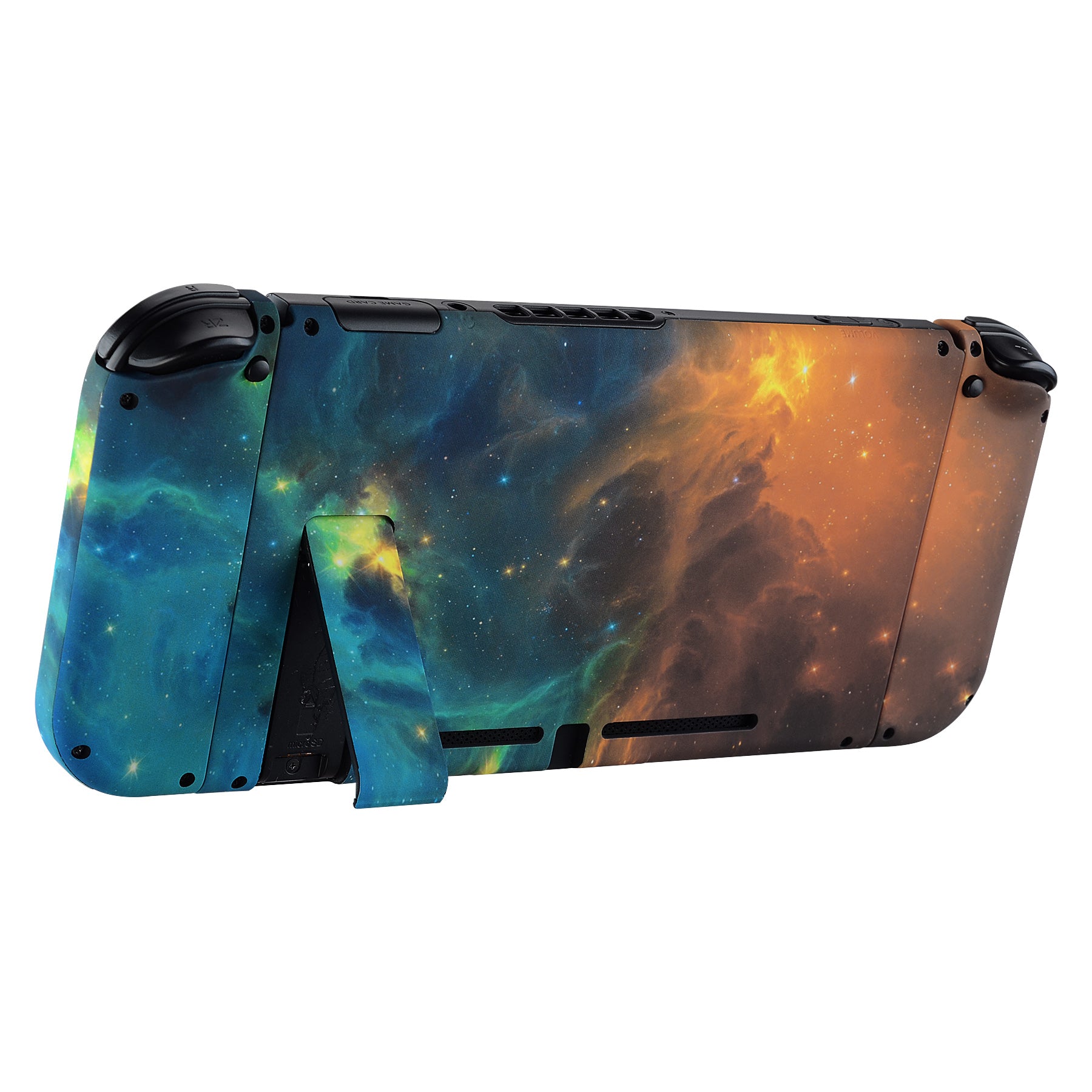 eXtremeRate Soft Touch Grip Gold Star Universe Back Plate Replacement Shell for Nintendo Switch & Joy-Con Controllers - Full Set Buttons, DIY Custom Housing for NS Console - Perfect for Gaming, Travel & Home Entertainment