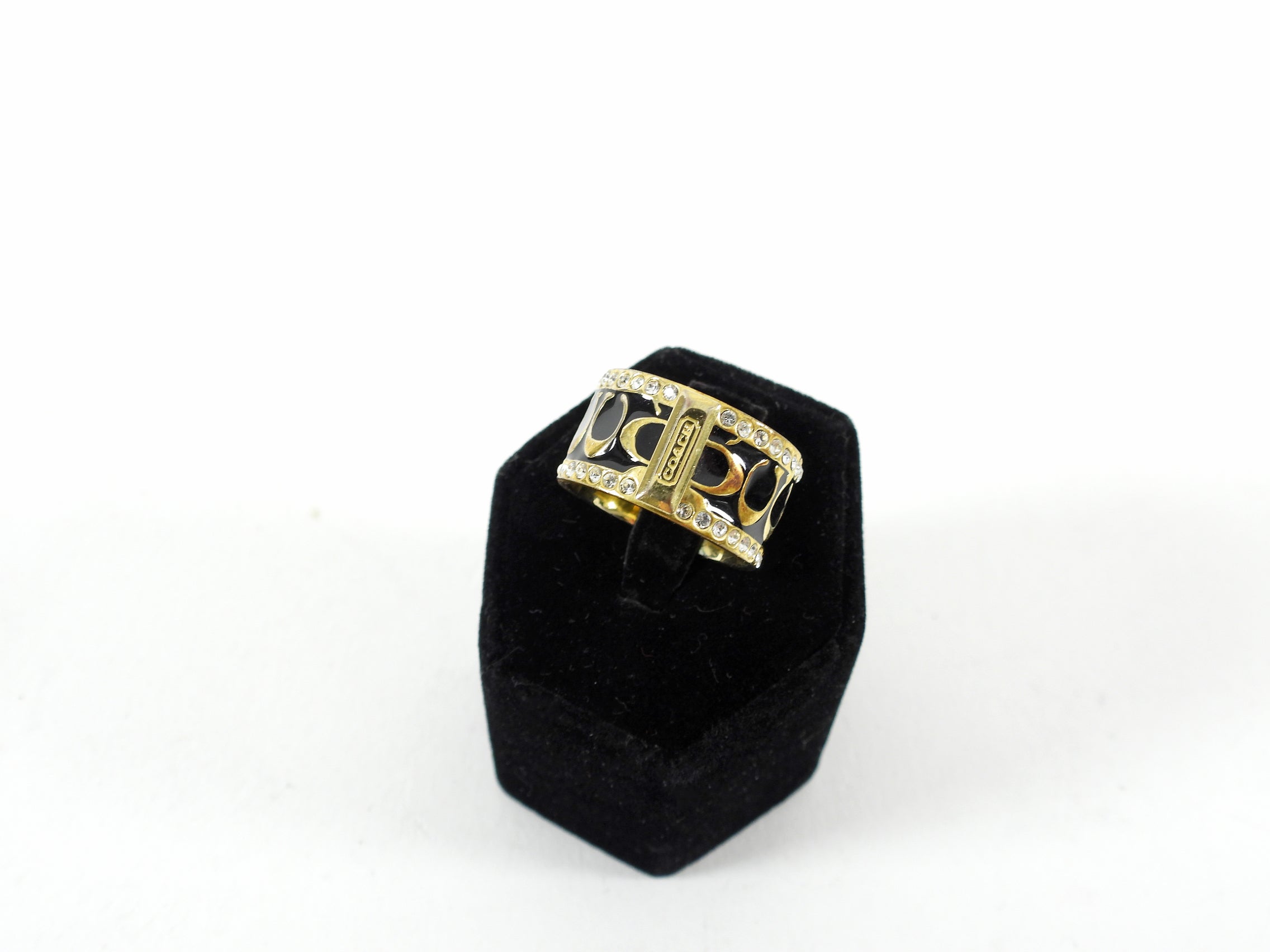Coach Black Pave Signature Enamel Ring with Rhinestones - Elegant Jewelry for Women | Perfect for Parties, Weddings & Special Occasions