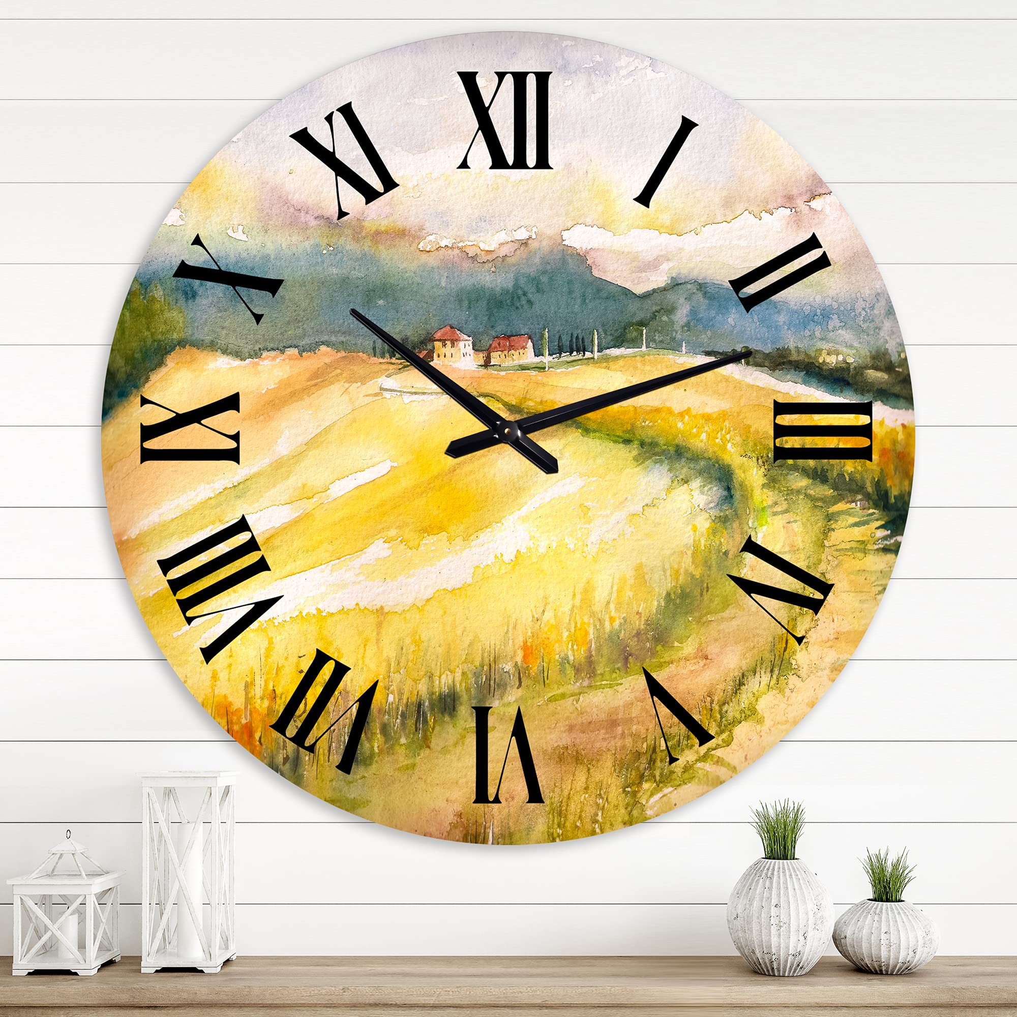 Golden Fields of Tuscany Italy Wall Clock - Large Rustic Country Landscape Wall Decor for Living Room, Kitchen, Office | Perfect Farmhouse Home Décor Gift